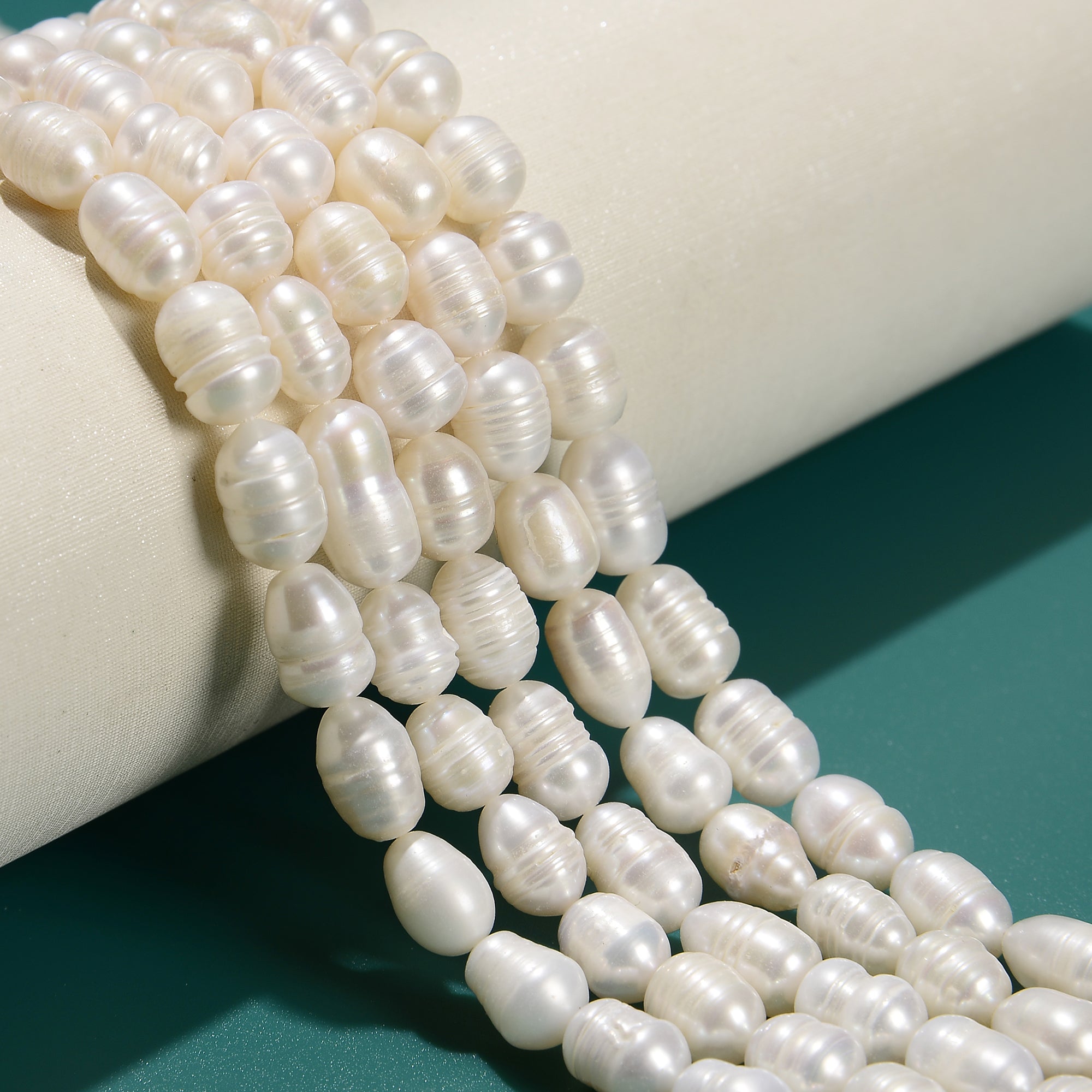 Freshwater Pearl Rice-Shaped Beads Strand - 6x8mm & 8x10mm Sizes - 13.5 Inch Length for Jewelry Making, DIY Crafts, and Necklace Design
