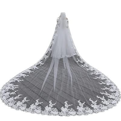 4Meter Ivory/White Cathedral Wedding Veil with Lace Edge & Bling Sequins - 350cm Long Bridal Accessory for Elegant Ceremonies & Photo Shoots