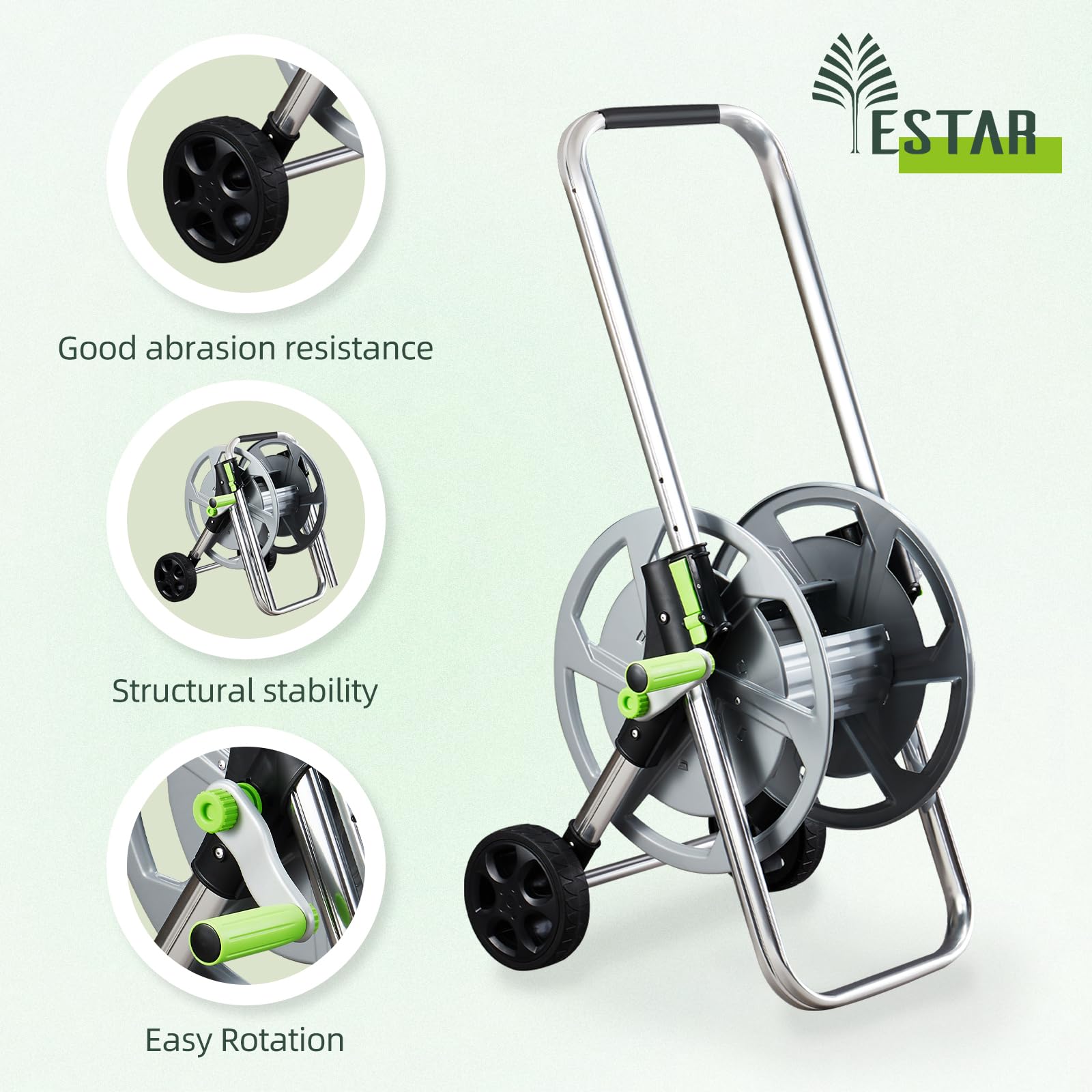 Portable Metal Garden Hose Reel Cart with Wheels - Holds 75-150Ft of 5/8 Inch Water Hose for Outdoor Yard, Lawn & Garden Use - Perfect for Watering Plants, Washing Cars & Cleaning Patios