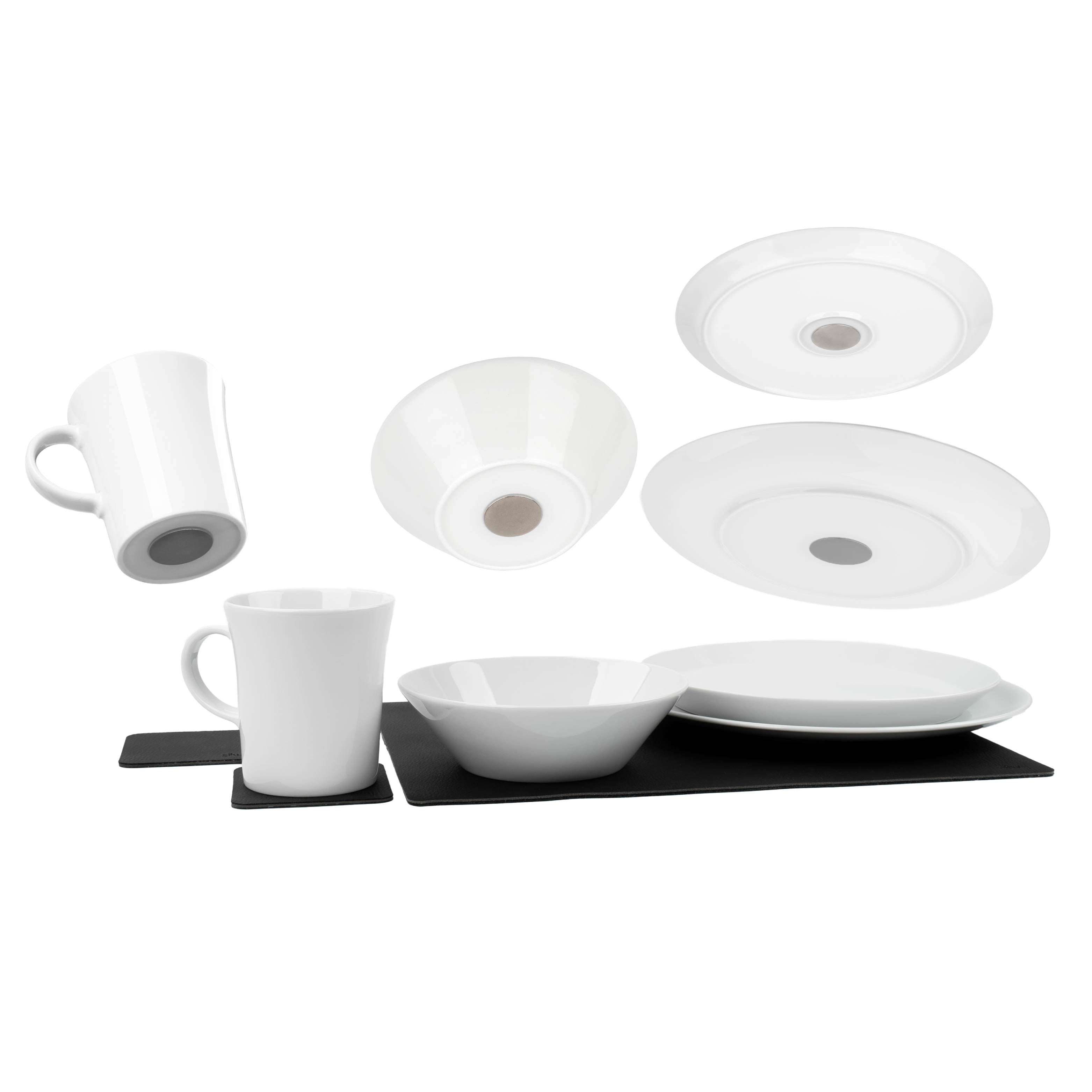 Premium Porcelain Dinnerware Set with Magnet Base - Classic White 12-Piece Tableware for Dining, Kitchen, and Entertaining