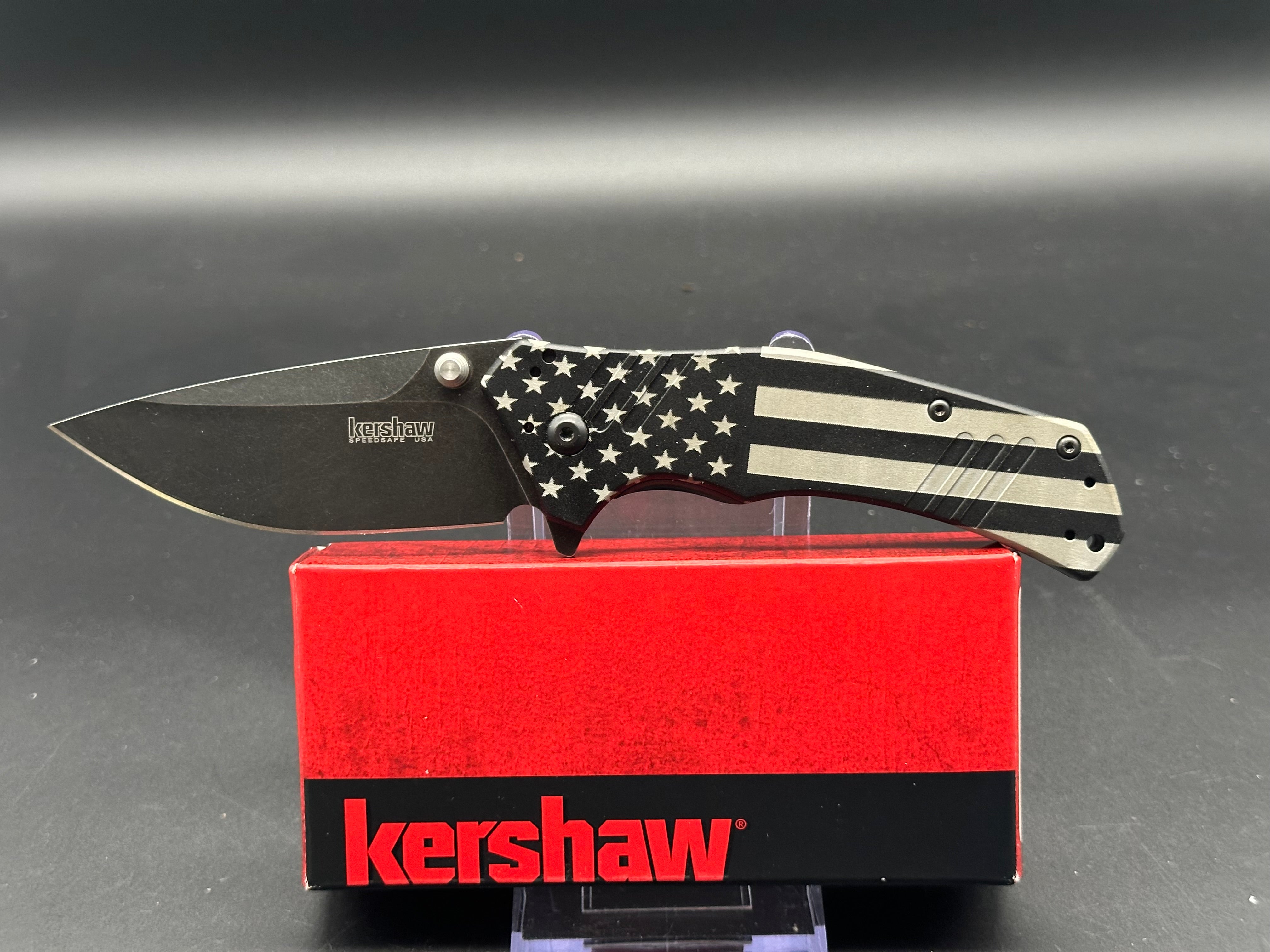Kershaw Knockout 1870BLKBW Folding Knife - M390 Black Blade, Stars & Stripes Handle - EDC Pocket Knife for Camping, Hiking & Outdoor Adventures