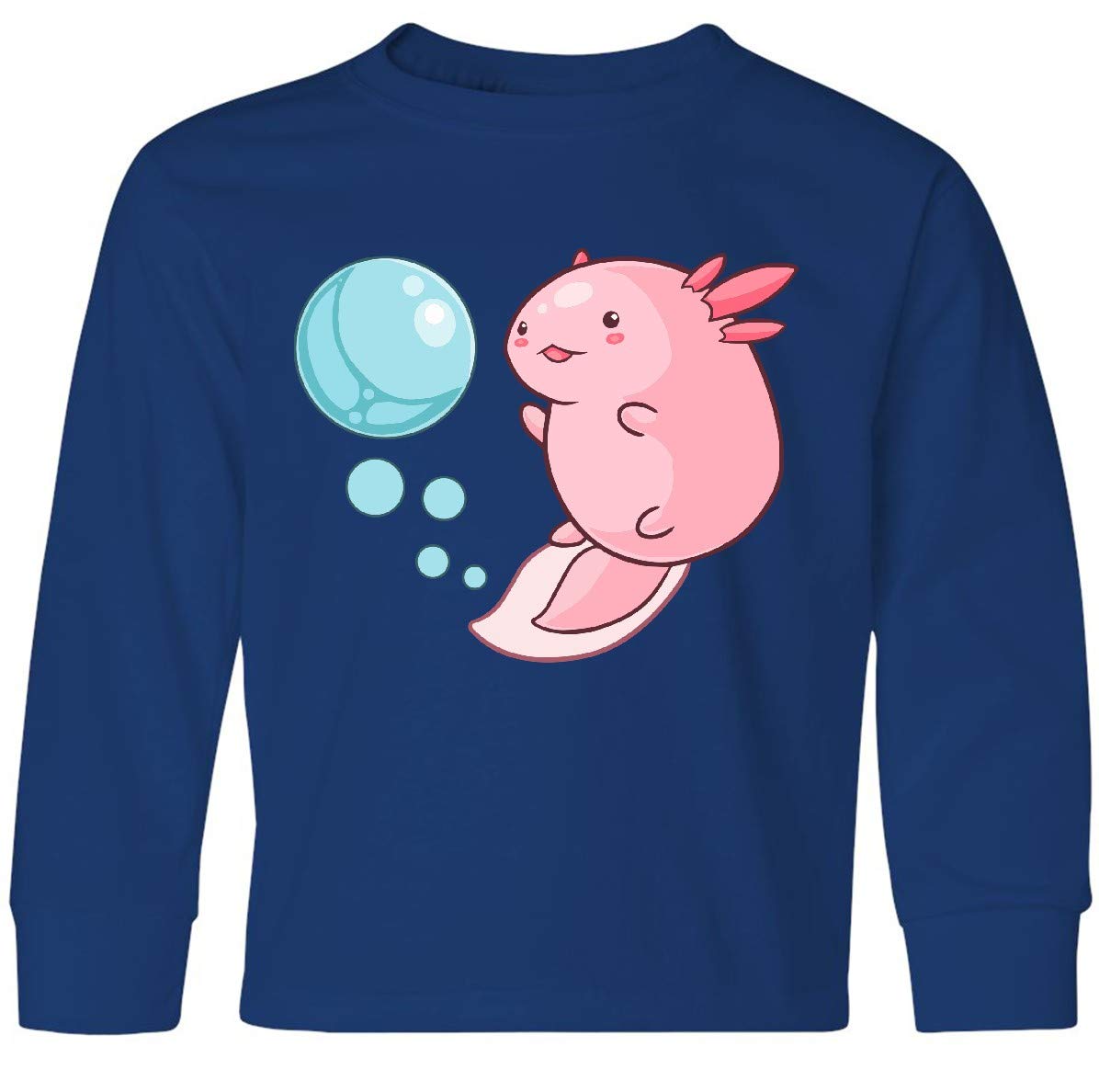 Cute Axolotl and Bubbles Heart Design Long Sleeve Youth T-Shirt - Perfect for School, Casual Wear & Animal Lovers