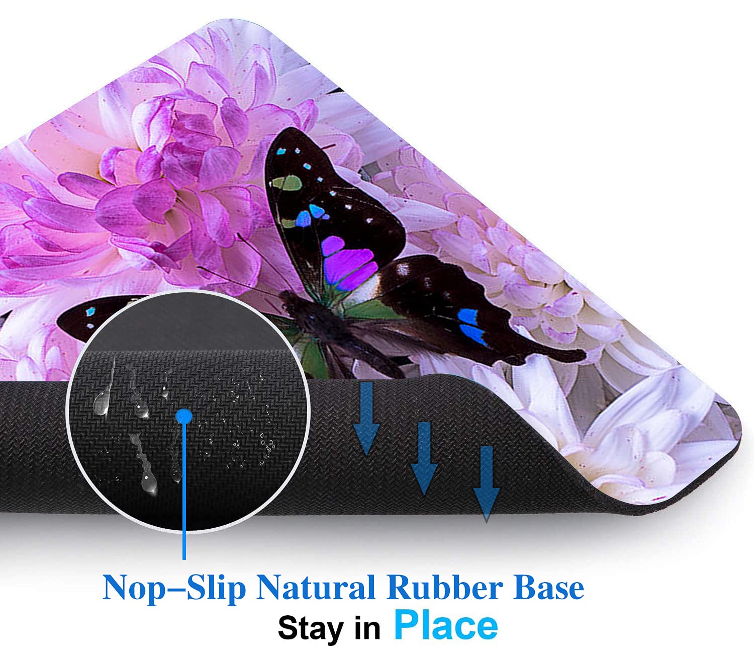Black Butterfly Mouse Pad with Anti-Slip Rubber Base - White Daisy Wireless Mouse Pad for Laptop & PC - Perfect for Office, Gaming, and Home Workspace