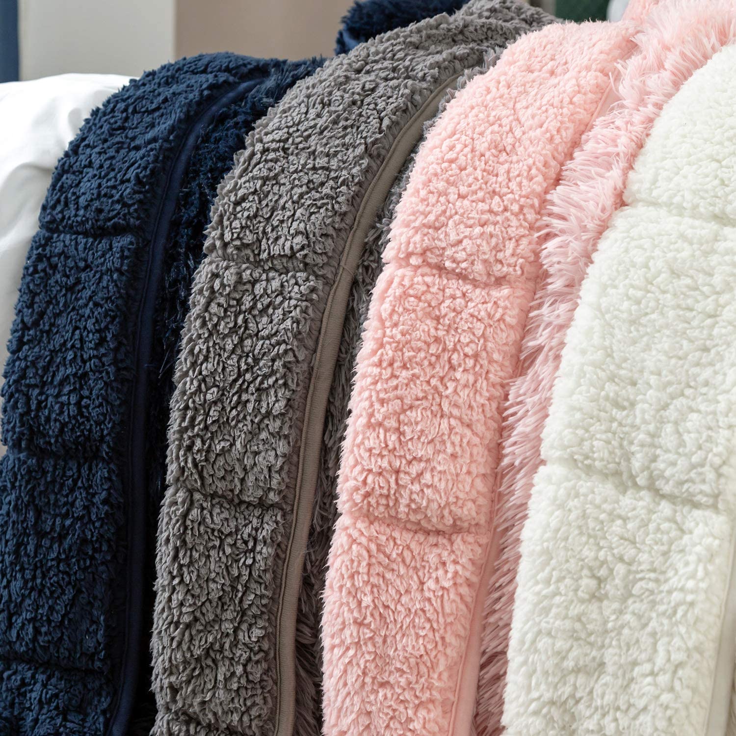 Wemore Sherpa Fleece Weighted Blanket for Adults - 15 lbs Heavy Blanket with Shaggy Long Faux Fur, Fluffy Fuzzy Sherpa Reverse Side - Perfect for Bed, Couch, Sofa, Office & Stress Relief