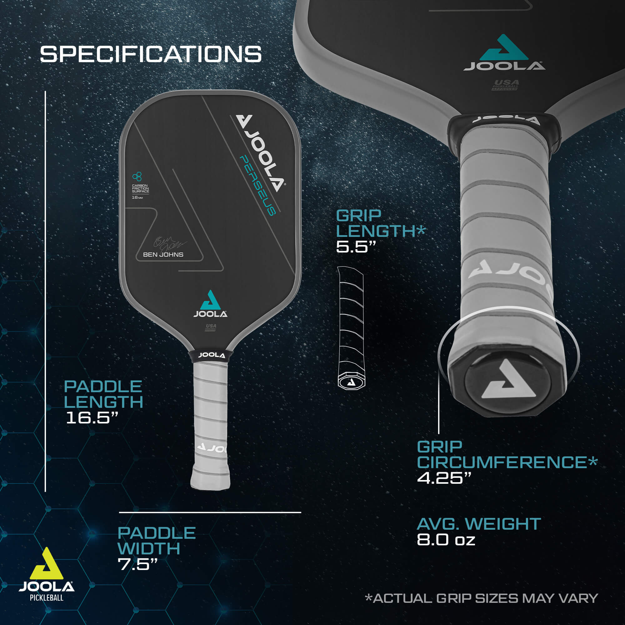 **JOOLA Ben Johns Perseus CFS 16 Pickleball Paddle - Premium Carbon Fiber Surface for Power & Control - Perfect for Tournaments & Recreational Play**
