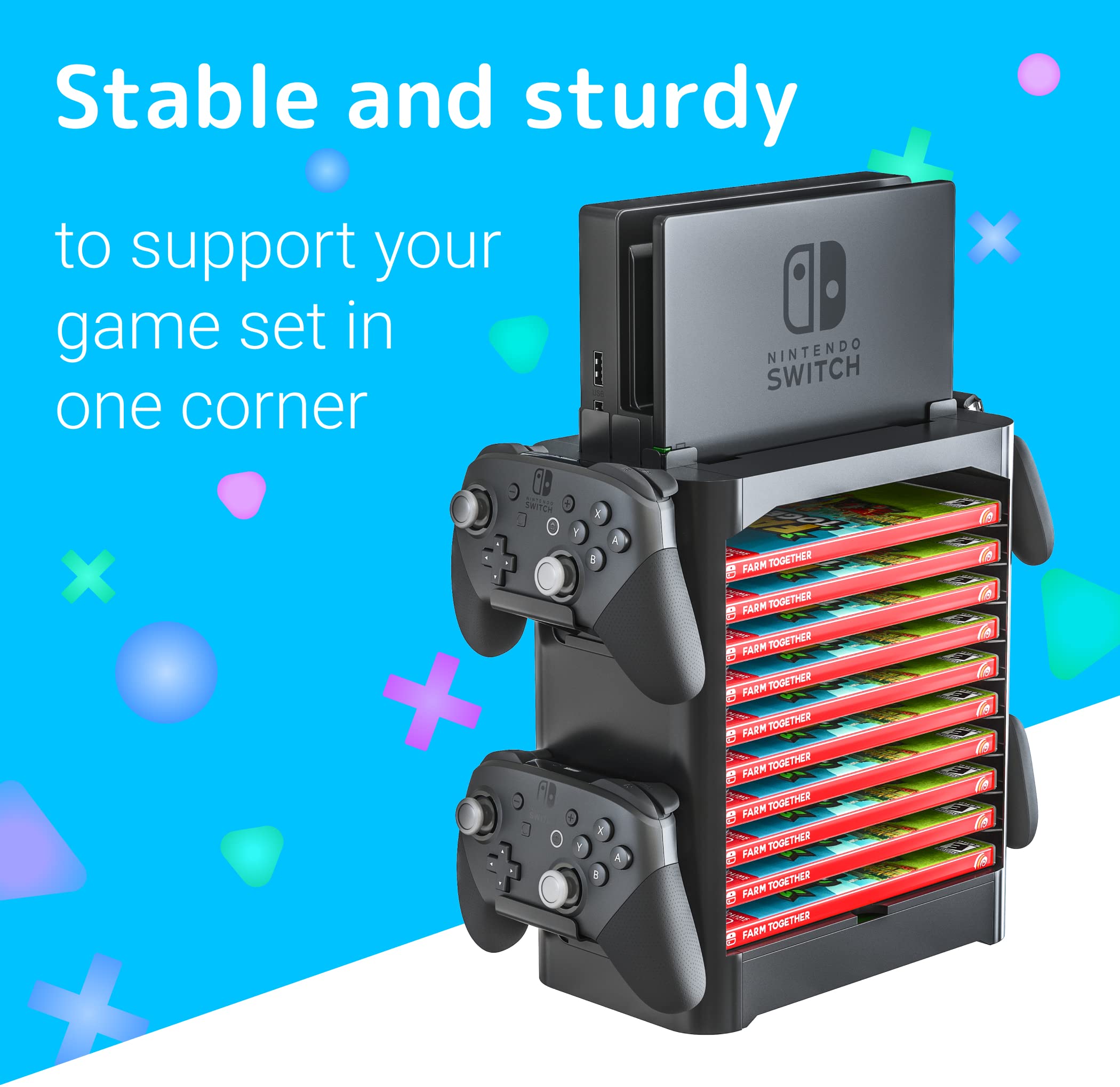 Skywin Nintendo Switch Game Storage Tower & Game Card Holder - Organizes 28 Games, Controllers & Accessories - Perfect for Gaming Setup & Travel