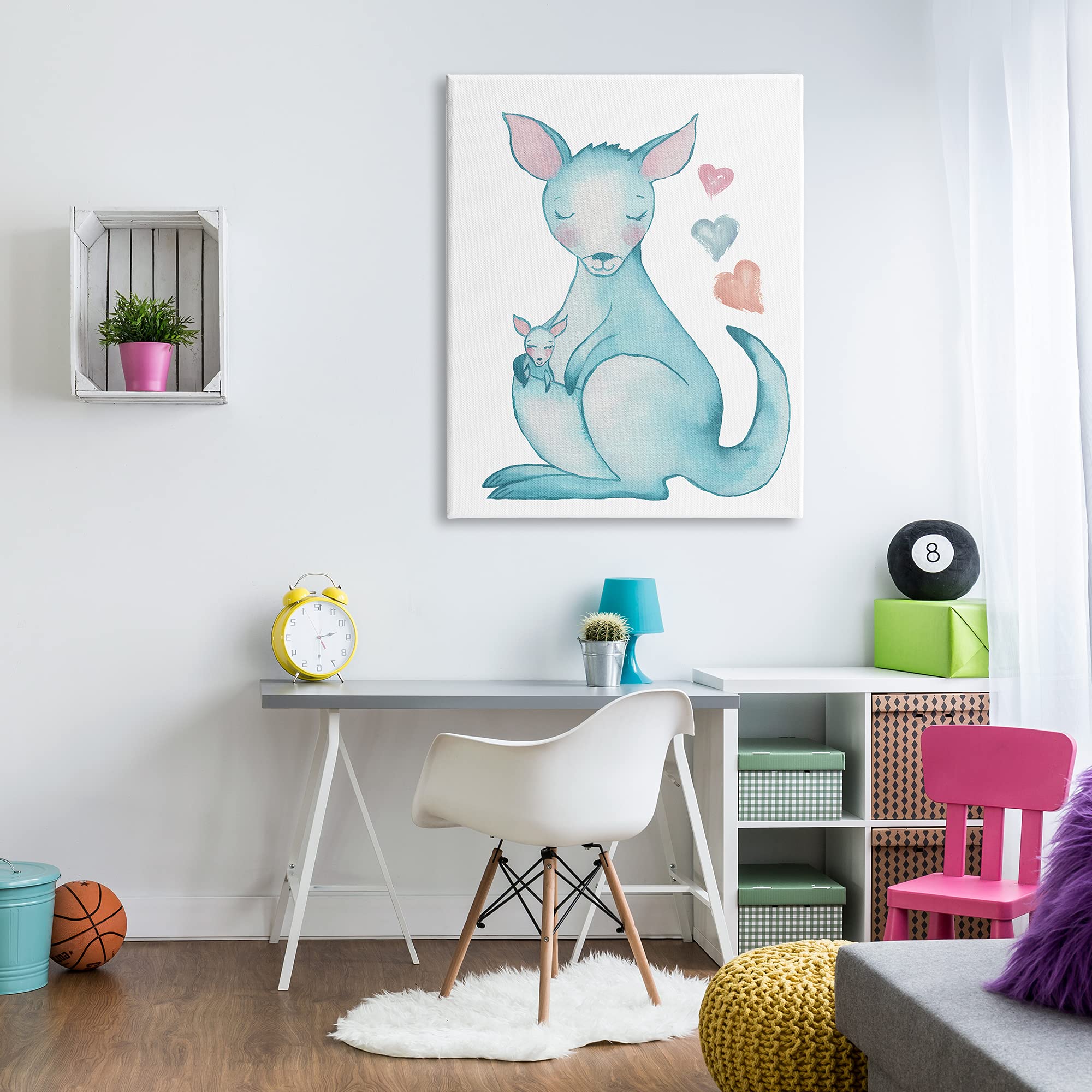 Stupell Industries Happy Family Kangaroo Baby Floating Heart Shapes Wall Art - Designed by Elizabeth Medley - 36x48 Inch Blue Canvas Print - Perfect for Nursery, Kids Room & Family Home Decor