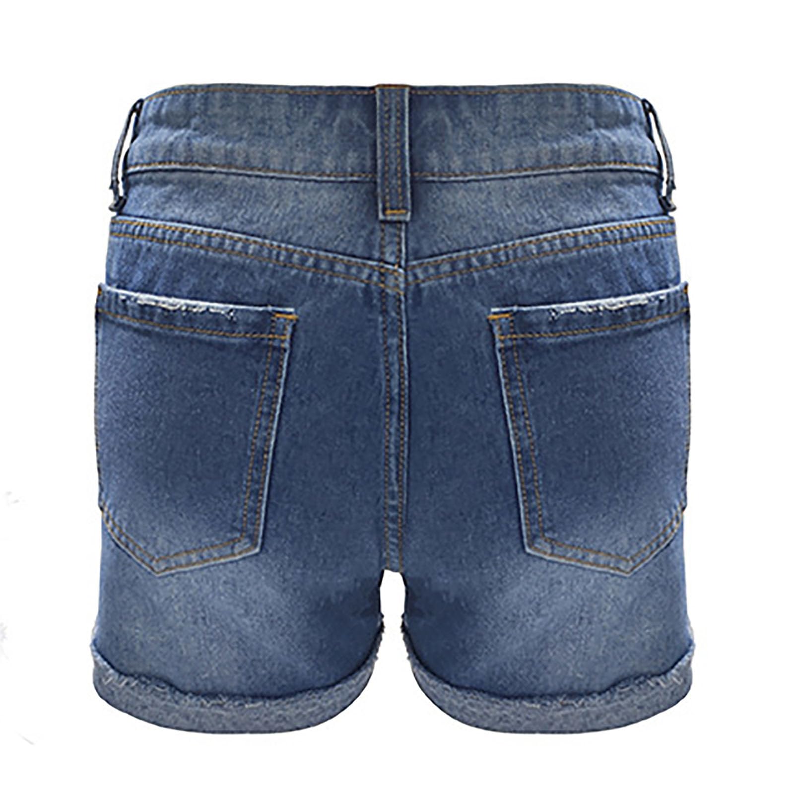 Women's Ripped Denim Shorts - Mid Rise Distressed Raw Hem for Summer 2024 | Casual & Stylish