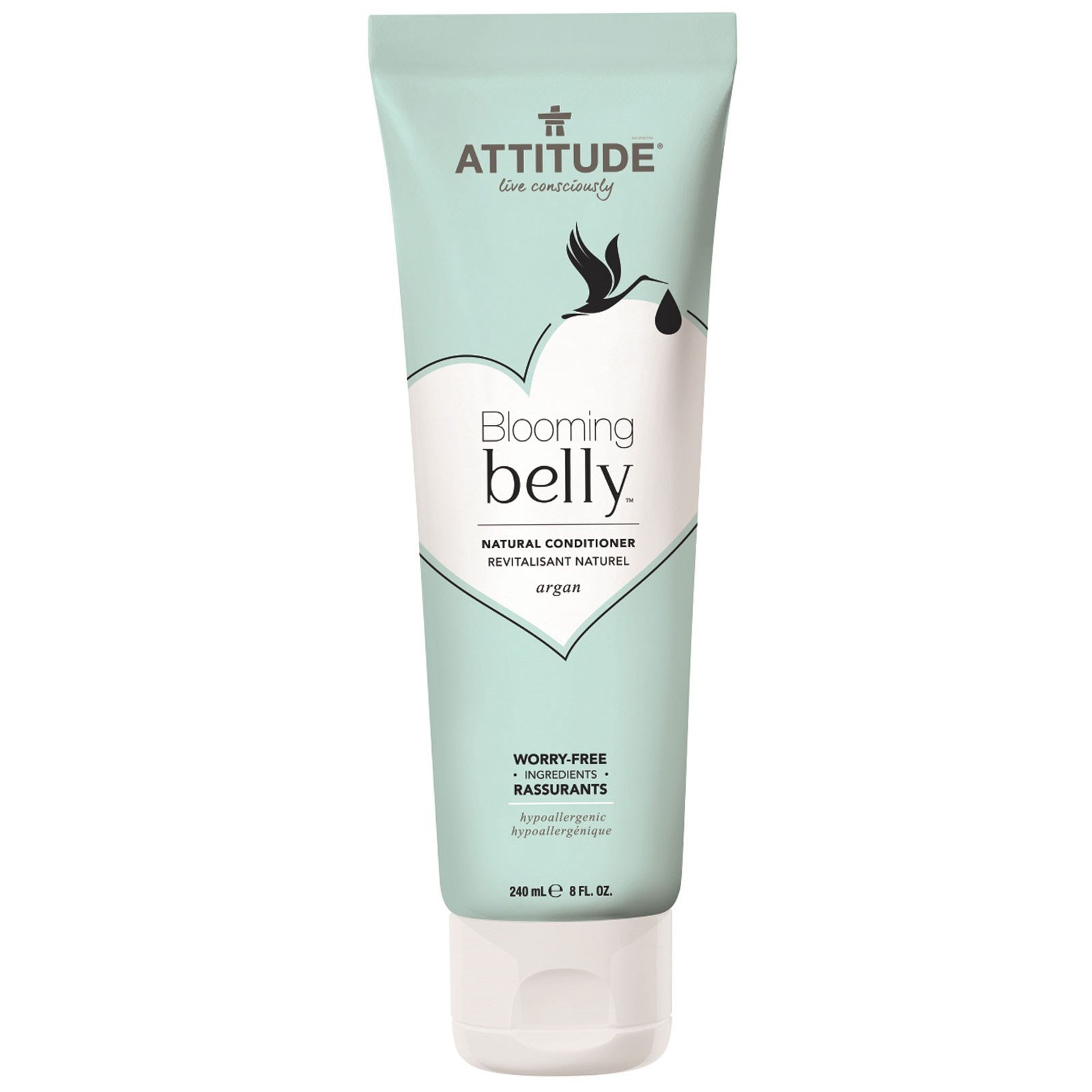 ATTITUDE Blooming Belly Natural Argan Oil Conditioner for Pregnancy - 8.1 fl oz (240 ml) | Hydrating & Nourishing Hair Care for Expecting Moms