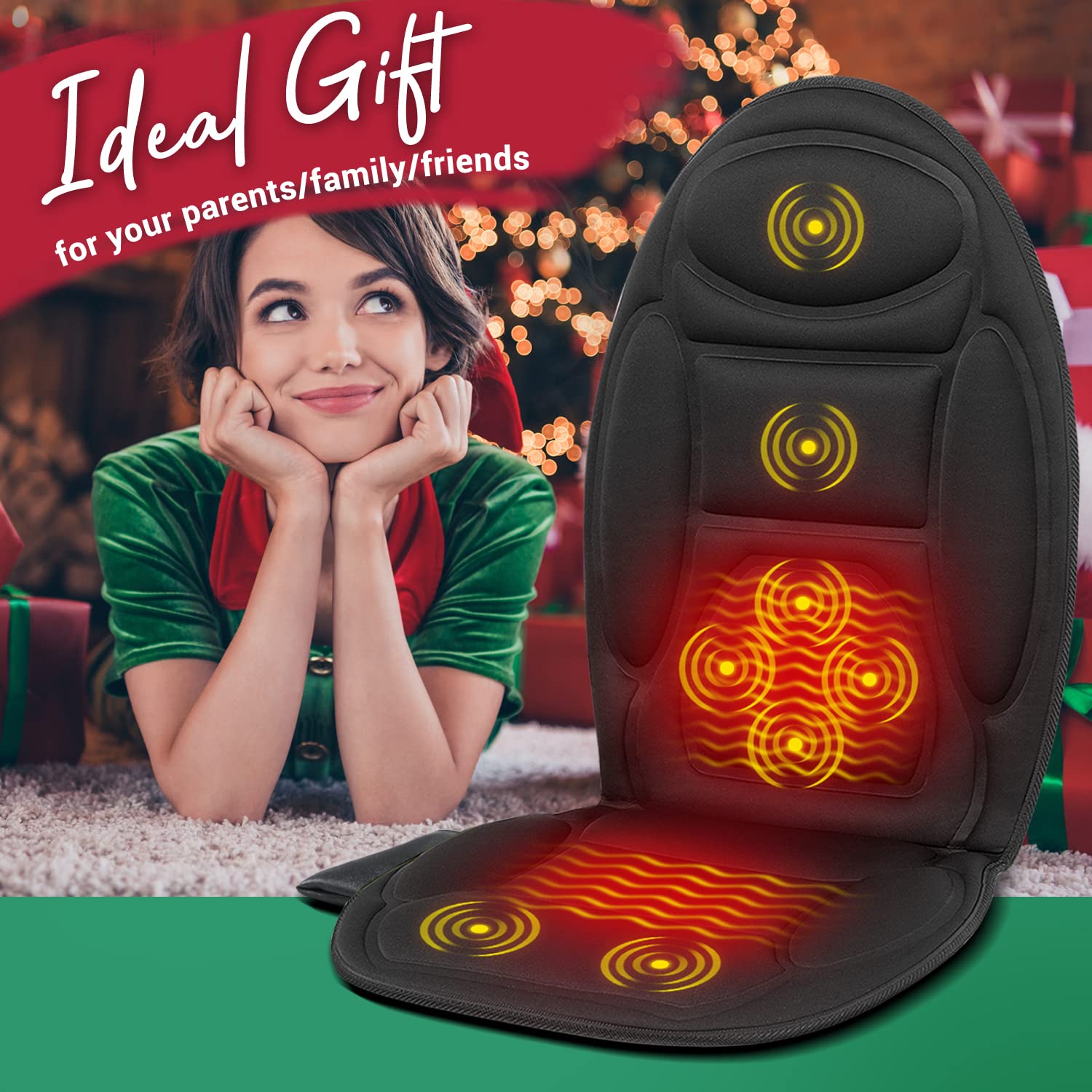 MYNTA Vibrating Massage Seat Cushion with Fast Heating - 8 Vibration Nodes for Back Pain Relief & Stress Relief - Portable Massager Pad for Office Chair, Car Seat, and Home Use