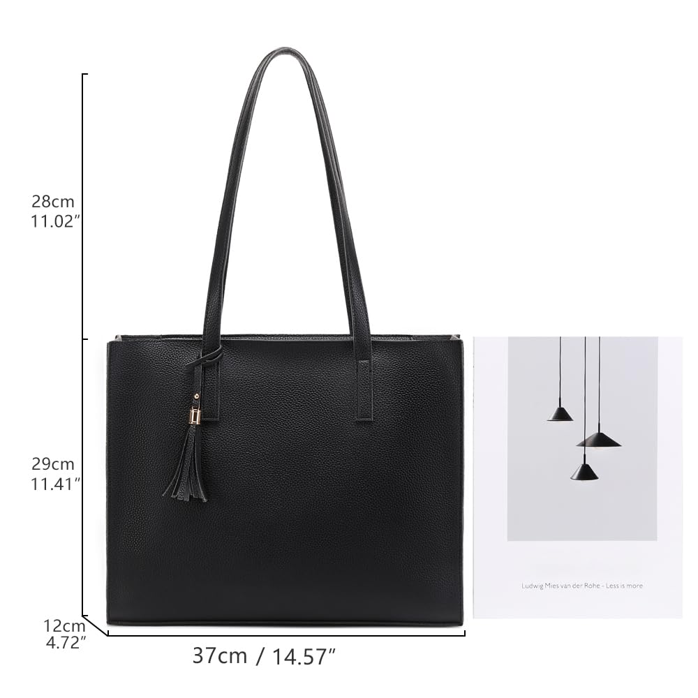 MORGLOVE Women's Large Zip Tote Bag with Pockets - Fashion Handbag for Work, Travel & School (Black)