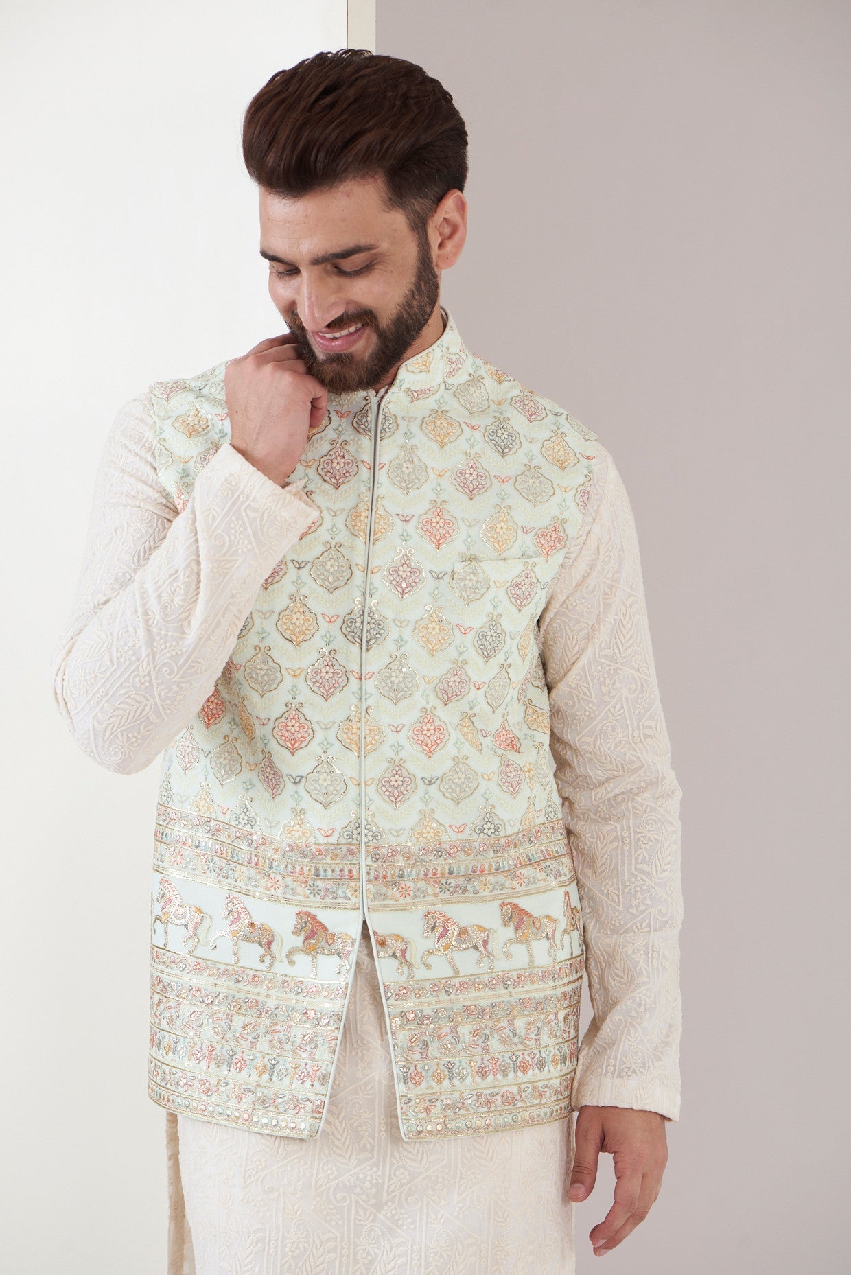 Elegant Powder Blue Nehru Jacket for Men - Stylish Indian Formal Wear - Perfect for Weddings, Parties & Cultural Events