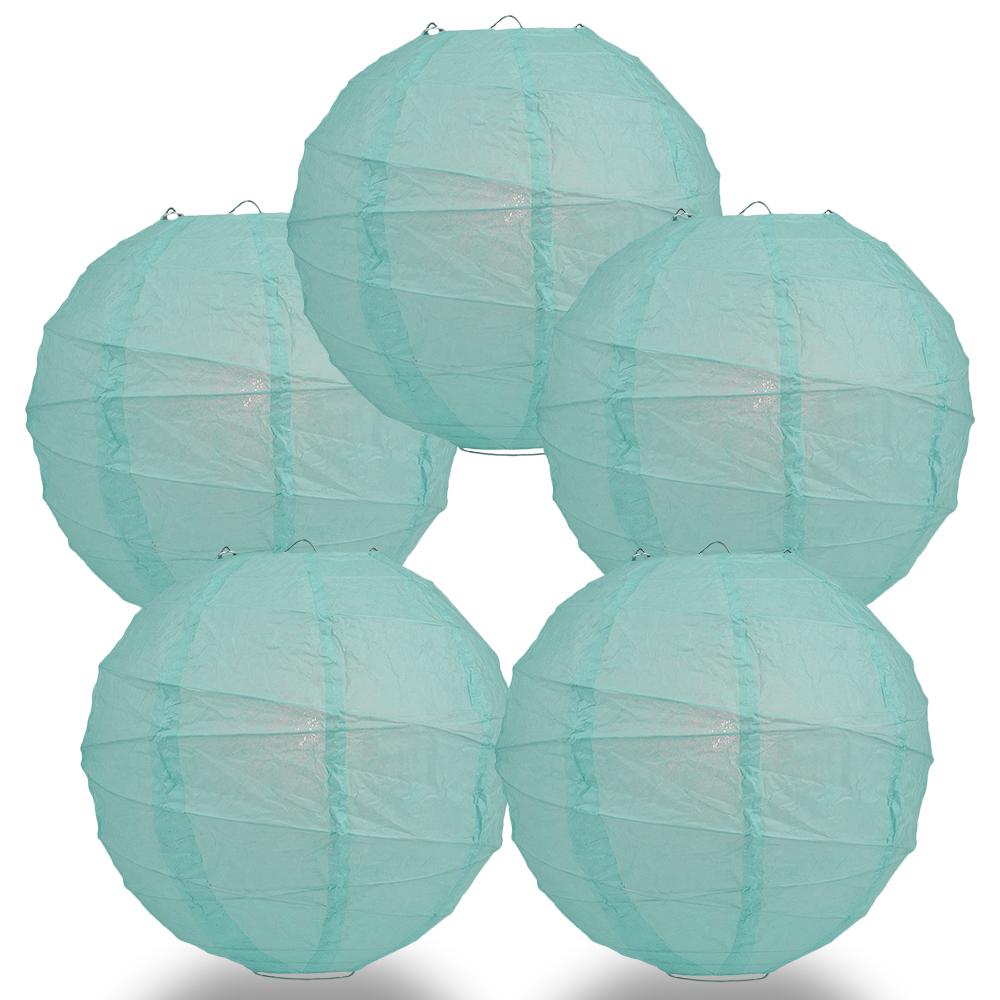 5 Pack 12 Inch Blue Water Free Style Ribbed Hanging Paper Lanterns - Perfect for Party Decor, Wedding Centerpieces, and Outdoor Lighting