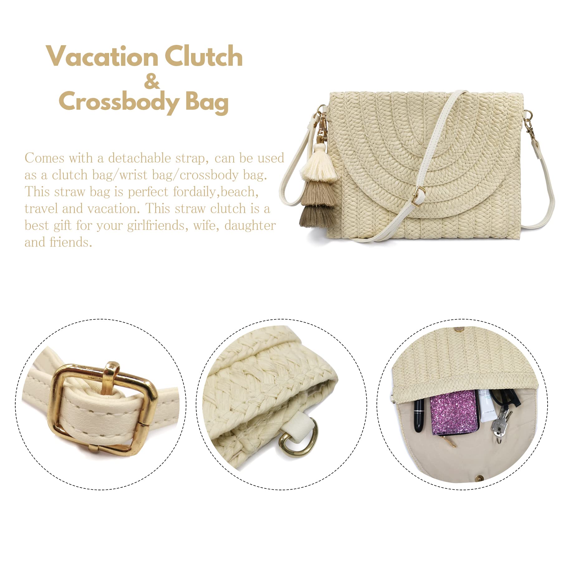 Aovtero Women's Straw Clutch Purse - Crossbody Bag for Summer, Beach, and Travel - Boho Shoulder Bag with Envelope Wallet Design - Perfect for Vacations, Weddings, and Outdoor Events