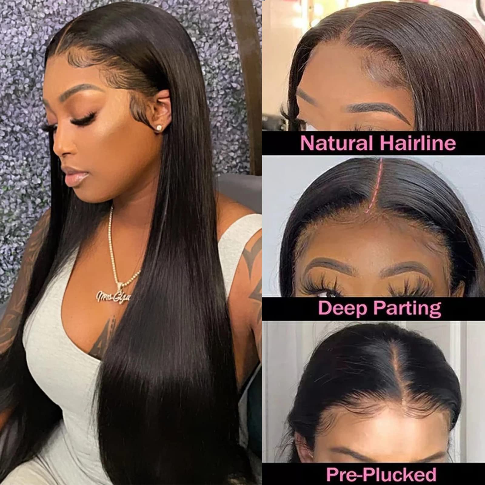 ISEE Hair 10A Brazilian Straight Human Hair Lace Front Wig - 180% Density, Pre Plucked with Baby Hair, Bleached Knots, Natural Color, 13x4 Transparent Lace, 32 Inch - Perfect for Black Women | Everyday Wear, Special Occasions & Protective Styling
