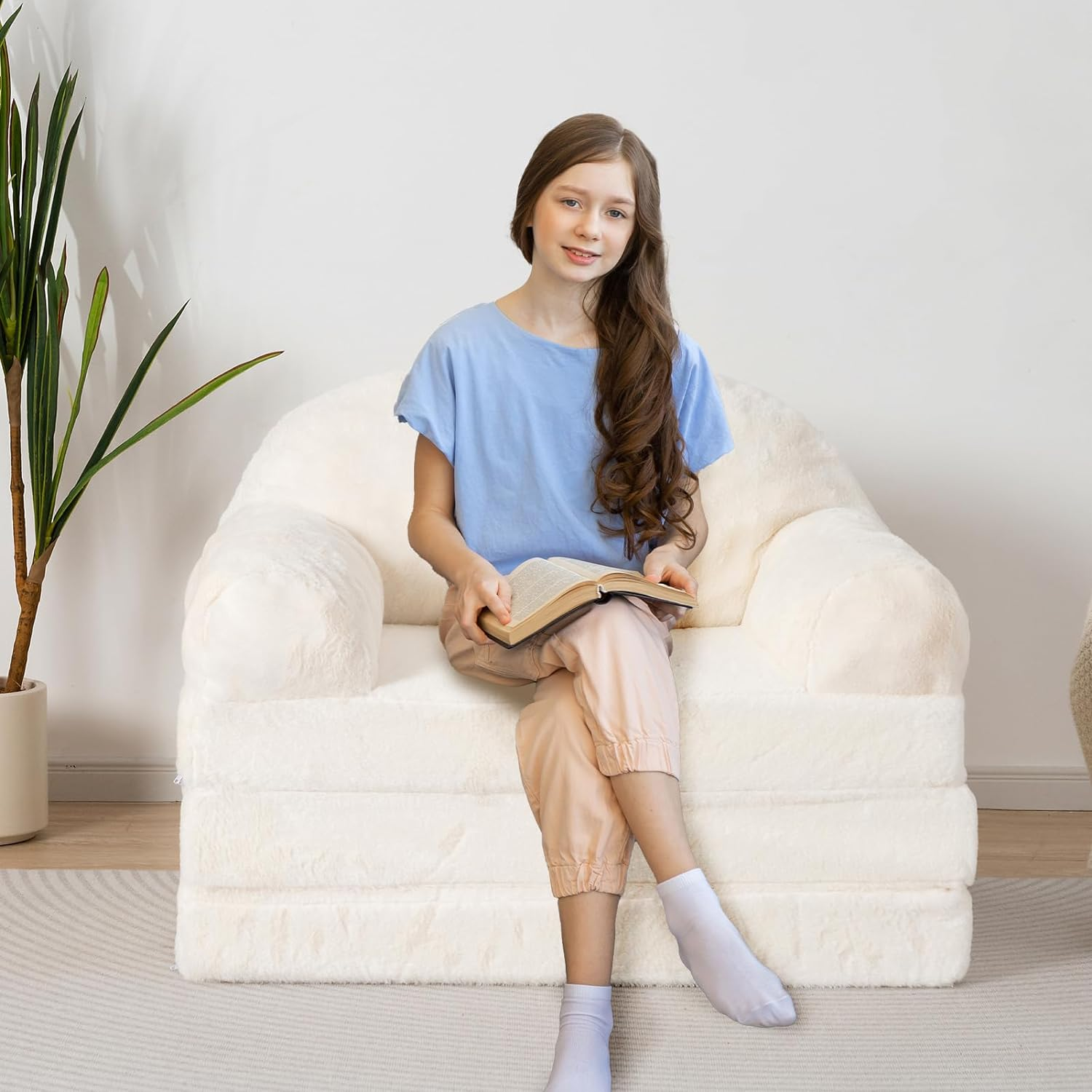 MAXYOYO Convertible Bean Bag Chair to Sofa Bed for Adults - Foldable Floor Mattress & Sleeper - Beige - Perfect for Small Spaces, Dorm Rooms & Lounge Areas