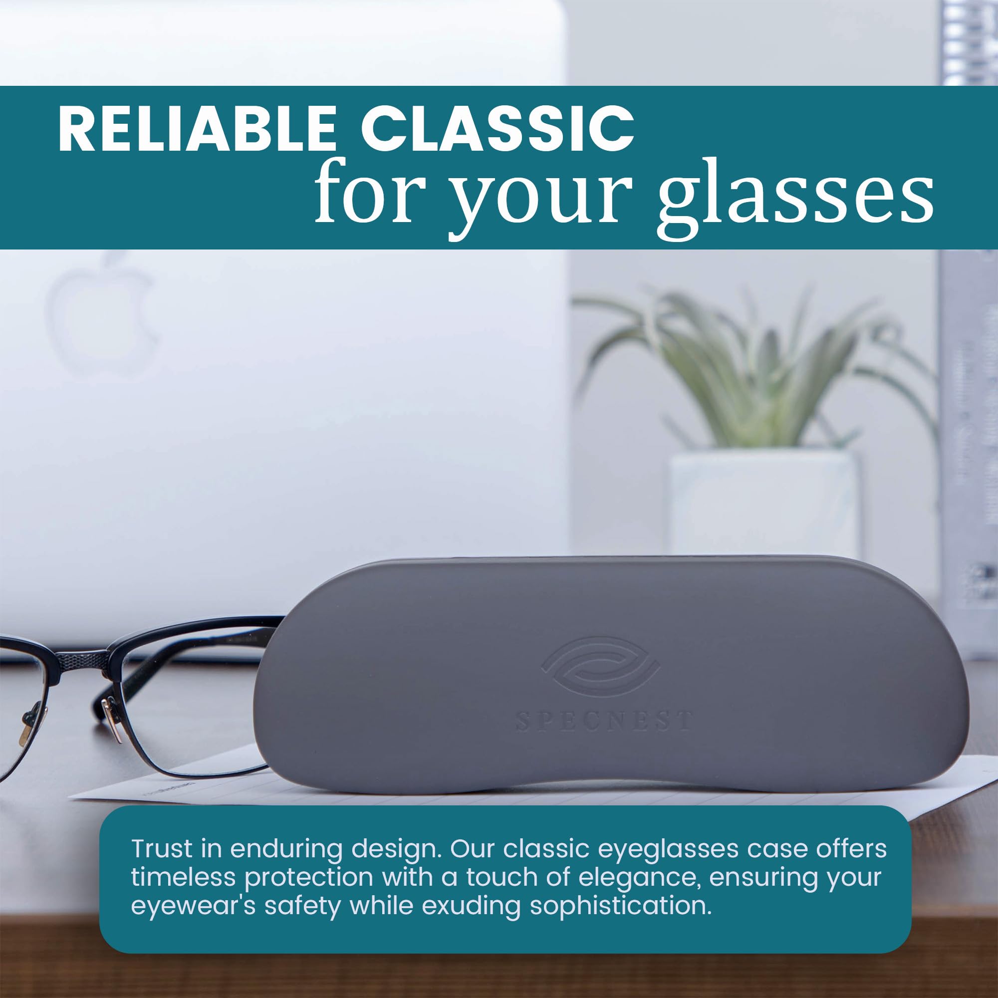 Thin & Slim Hard Shell Glasses Case - Stainless Steel with Vegan Leather - Modern Professional Eyeglass Holder for Men & Women - Perfect for Travel, Office & Daily Use