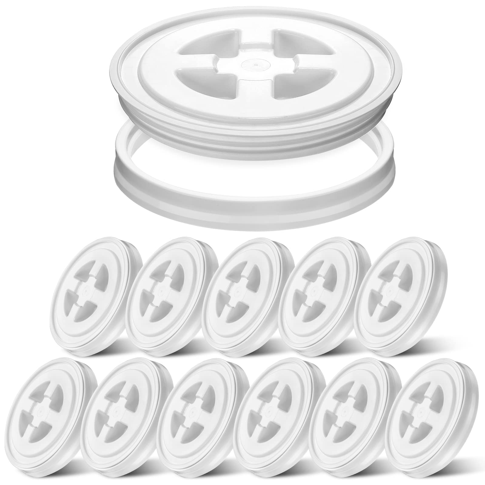 eBoot 12-Pack 5 Gallon Screw Top Bucket Lids - Leak Proof & Airtight - White Plastic Bucket Seal Lids for Pet Food Storage & Gamma Buckets - Perfect for Bulk Food Storage, Gardening Supplies & Home Organization