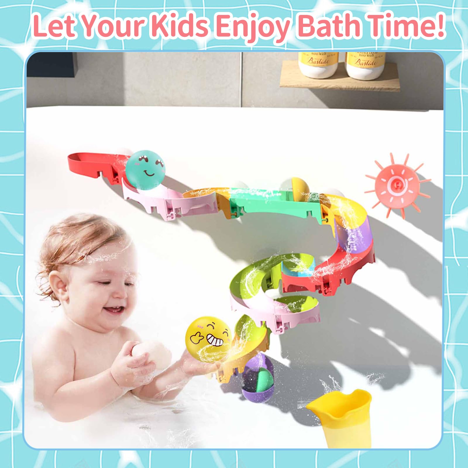 41 PCS Toddler Bath Toys Set with DIY Water Slide Track, Fishing Net & Floating Animals - Fun Bathtime Learning Toys for 1-5 Year Olds - Perfect for Baby Showers, Christmas & Birthday Gifts - Encourages Sensory Play & Motor Skills Development