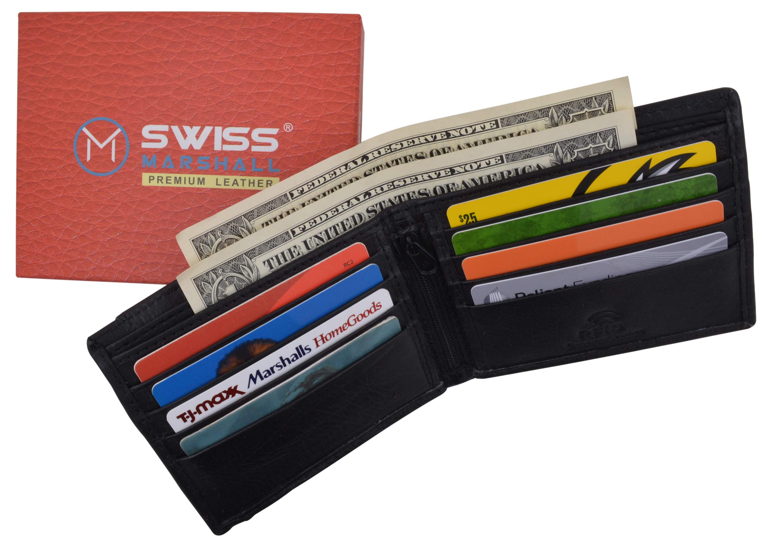 Premium RFID-Blocking Leather Bifold Wallet for Men - Slim Black Genuine Leather Wallet with Removable ID Card Holder - Perfect for Travel, Business & Everyday Use