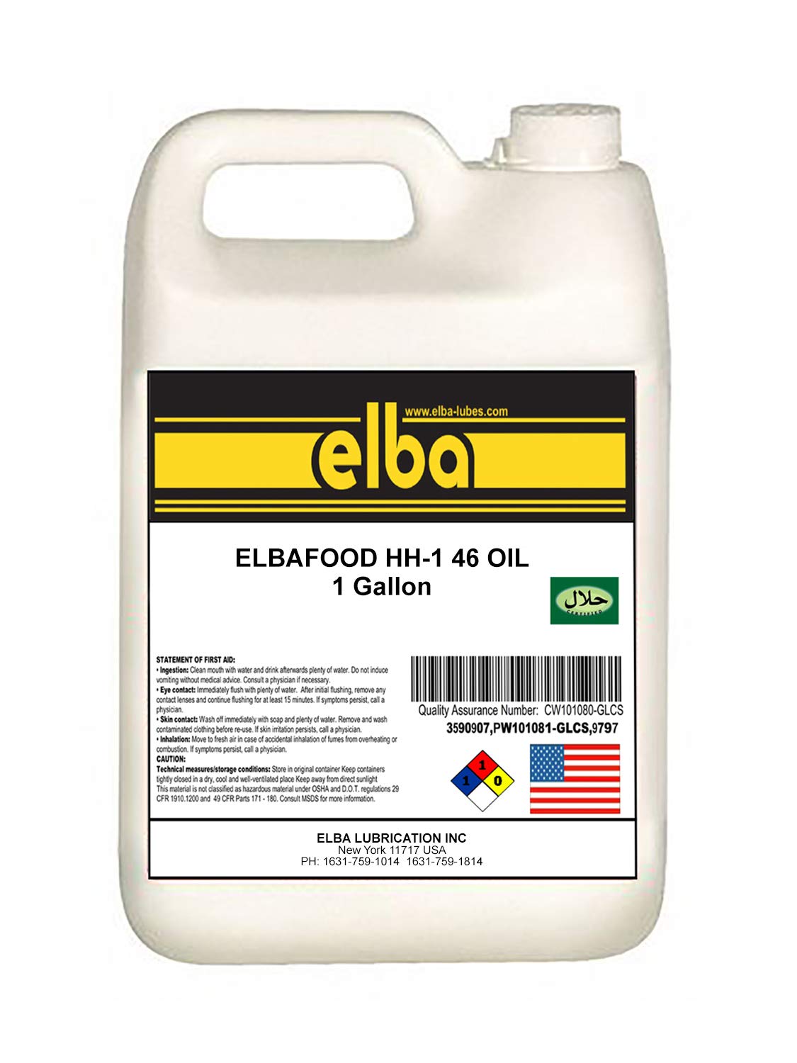 Food Grade Hydraulic Oil 46 | NSF H-1 Registered Semi-Synthetic Hydraulic Fluid | Kosher & Halal Certified | 1 Gallon | Ideal for Food Processing Equipment, Hydraulic Systems & Industrial Machinery | Comparable to LUBRIPLATE & Petro-Canada