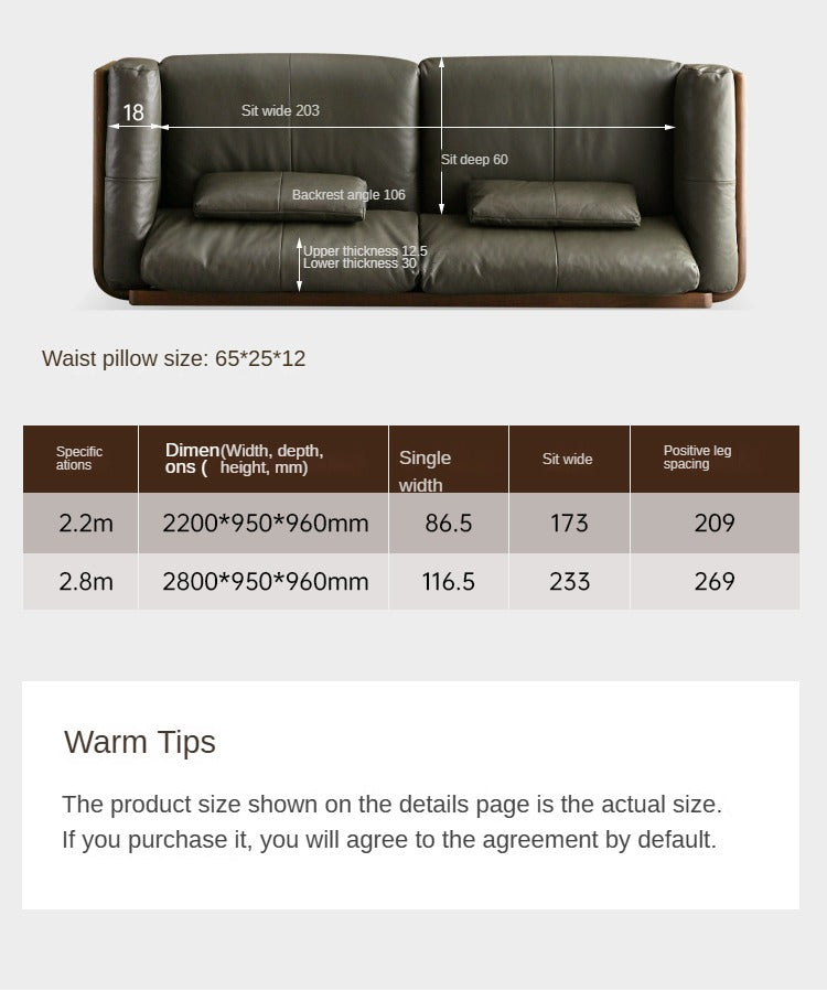 Modern Black Walnut Solid Wood Leather Sofa - Luxury Living Room Furniture for Home & Office Decor