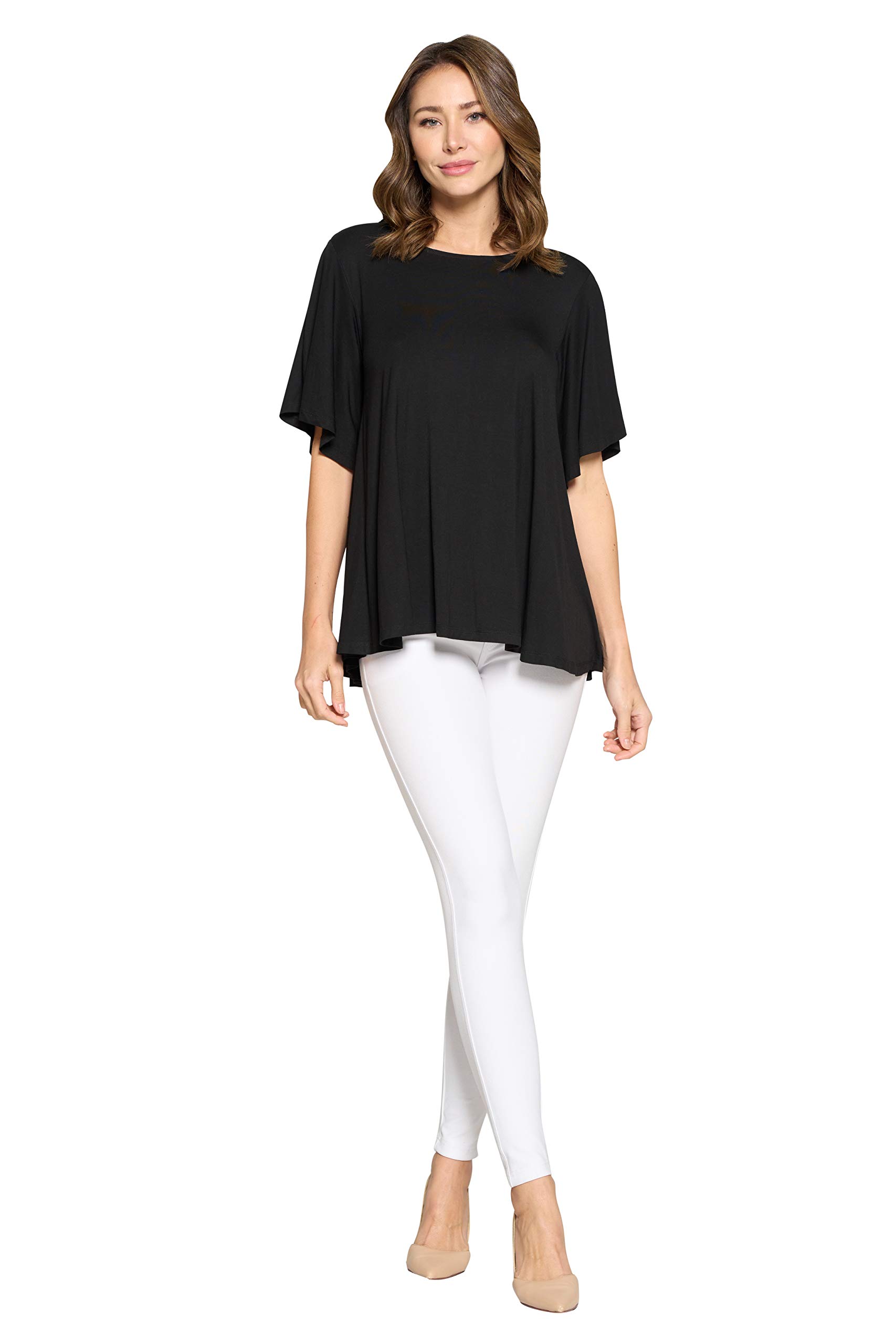 Women's Short Sleeve Round Neck Flowy Tunic Top - Soft & Comfortable Blouse for Casual Wear, Work & Summer Outfits