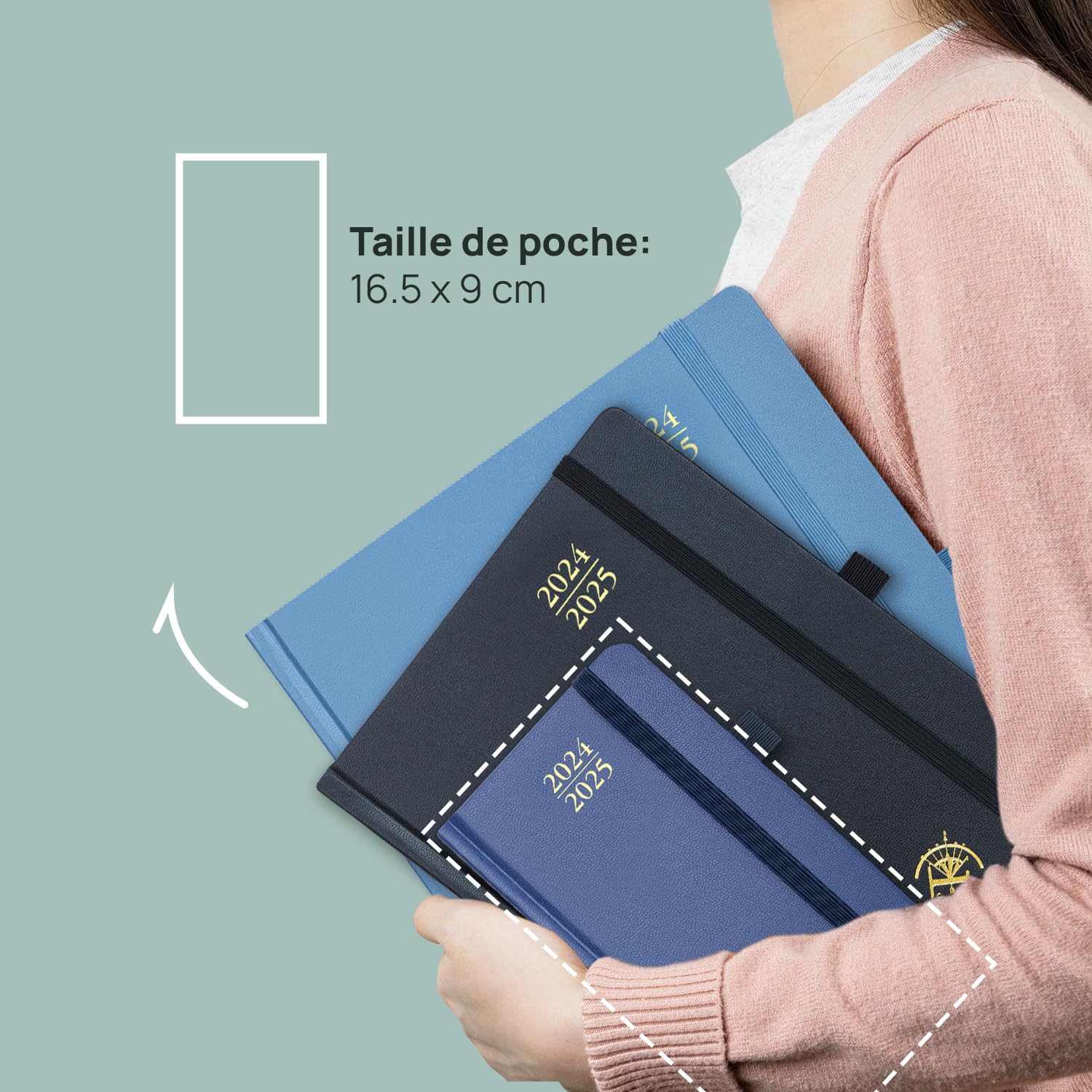 POPRUN 2024-2025 Pocket Planner - 16.5x9cm Small Weekly School Diary with Hard Cover | August 2024 to December 2025 | Hourly Time Slots, FSC-Certified 80gsm Paper | Light Pink | Perfect for Students, Teachers & Office Use