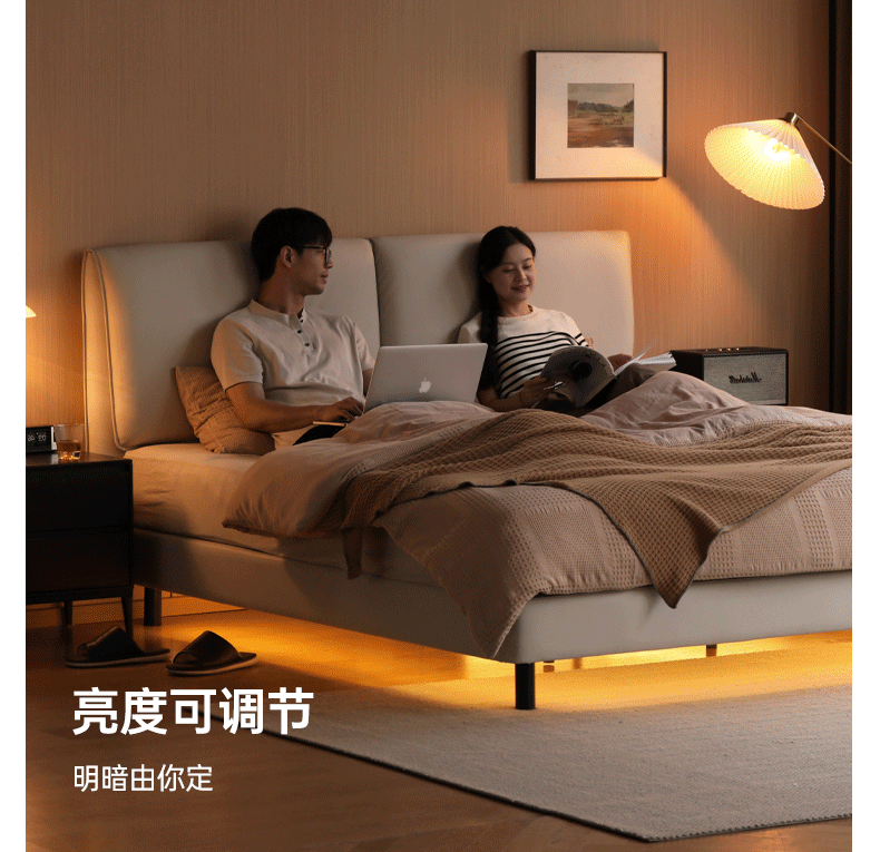 Premium Genuine Leather Soft Bed Cream Style - Luxurious Comfort for Bedroom, Living Room, or Guest Room - Perfect for Relaxation and Stylish Home Decor
