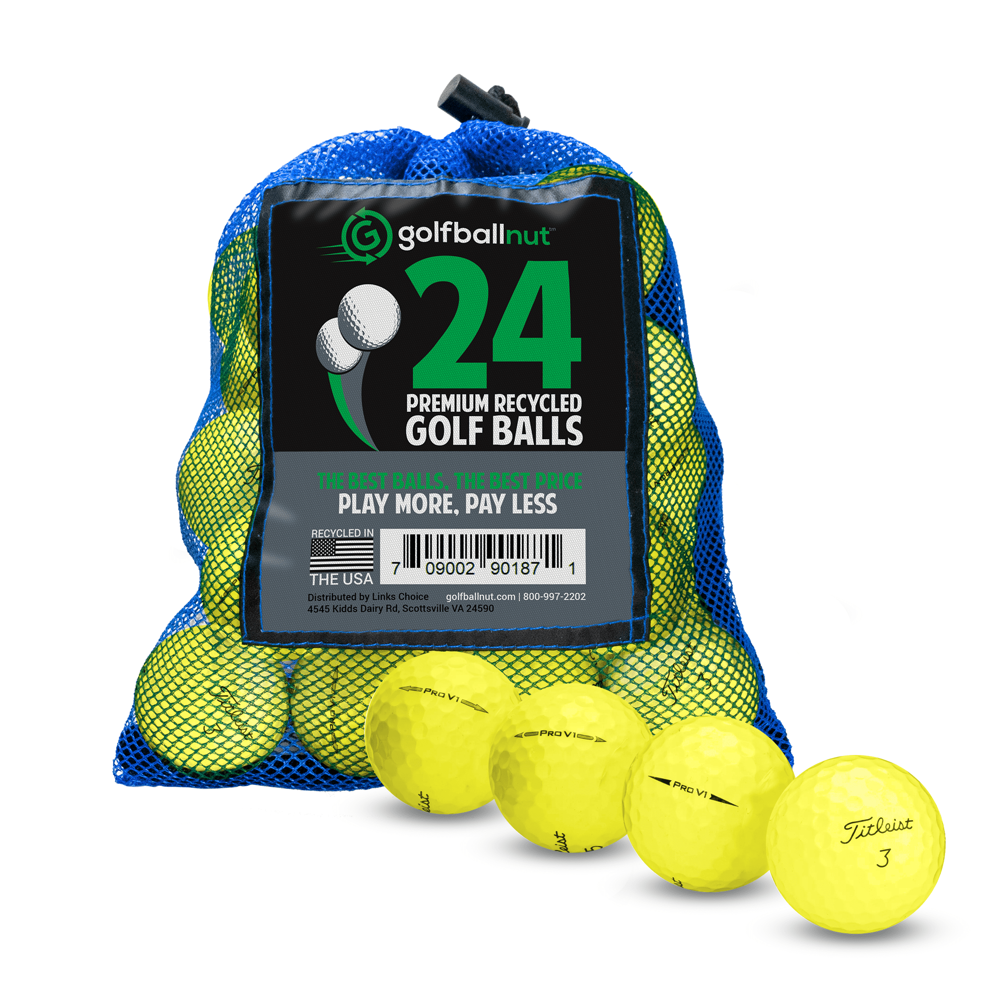 Premium Used Titleist Pro V1 Golf Balls - 12/24/36 Pack Practice Golf Balls with Durable Mesh Bag | High Performance Recycled Golf Balls for Driving Range, Practice & Casual Play