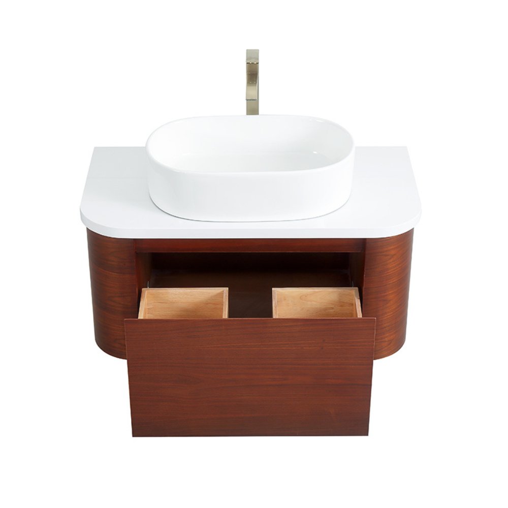 36 Inch Cherry Brown Wall Mount Vessel Sink - Modern Bathroom Vanity with Velo Design, Perfect for Small Spaces & Contemporary Home Decor