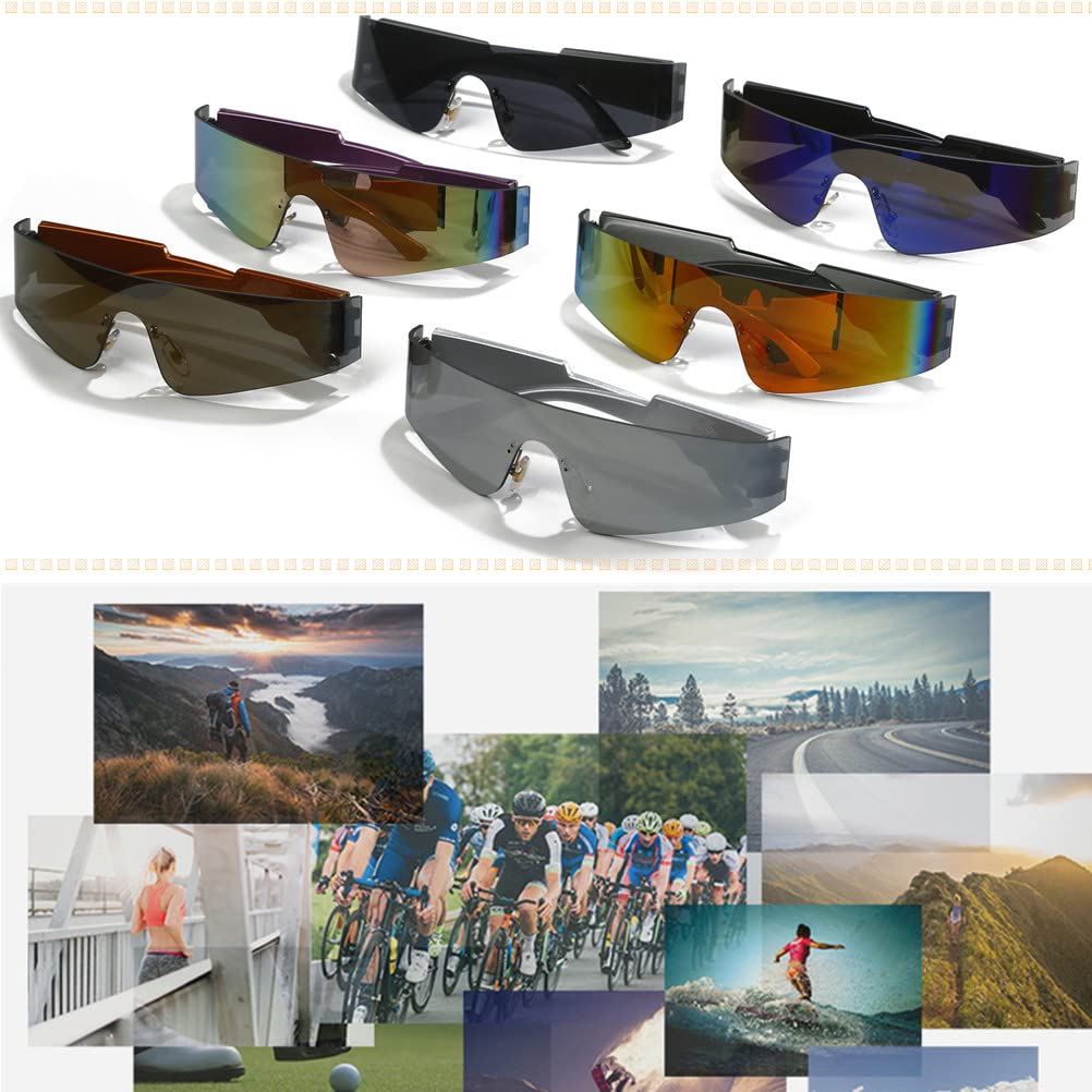 Y2K Futuristic Wrap Around Sunglasses for Men & Women - Purple Frame with Mirror Pink Lens - Cyberpunk Visor Monoblock Cyclops Shades for Rave, Cosplay, and Streetwear Fashion
