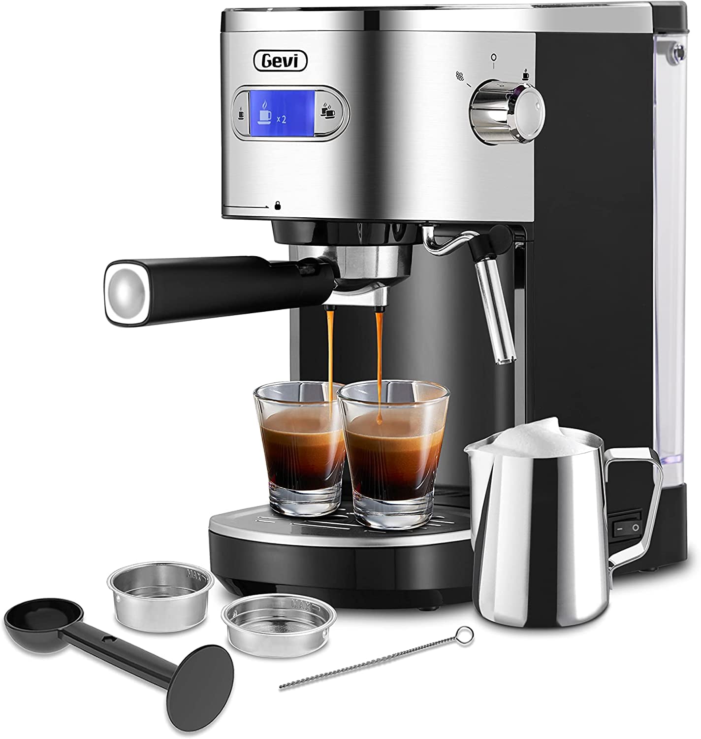 Gevi 20 Bar Espresso Machine with Milk Frother - Fast Heating Automatic Cappuccino & Coffee Maker, 1.2L Removable Water Tank, Dual Temperature Control (1350W) - Perfect for Home Baristas & Coffee Lovers - Black