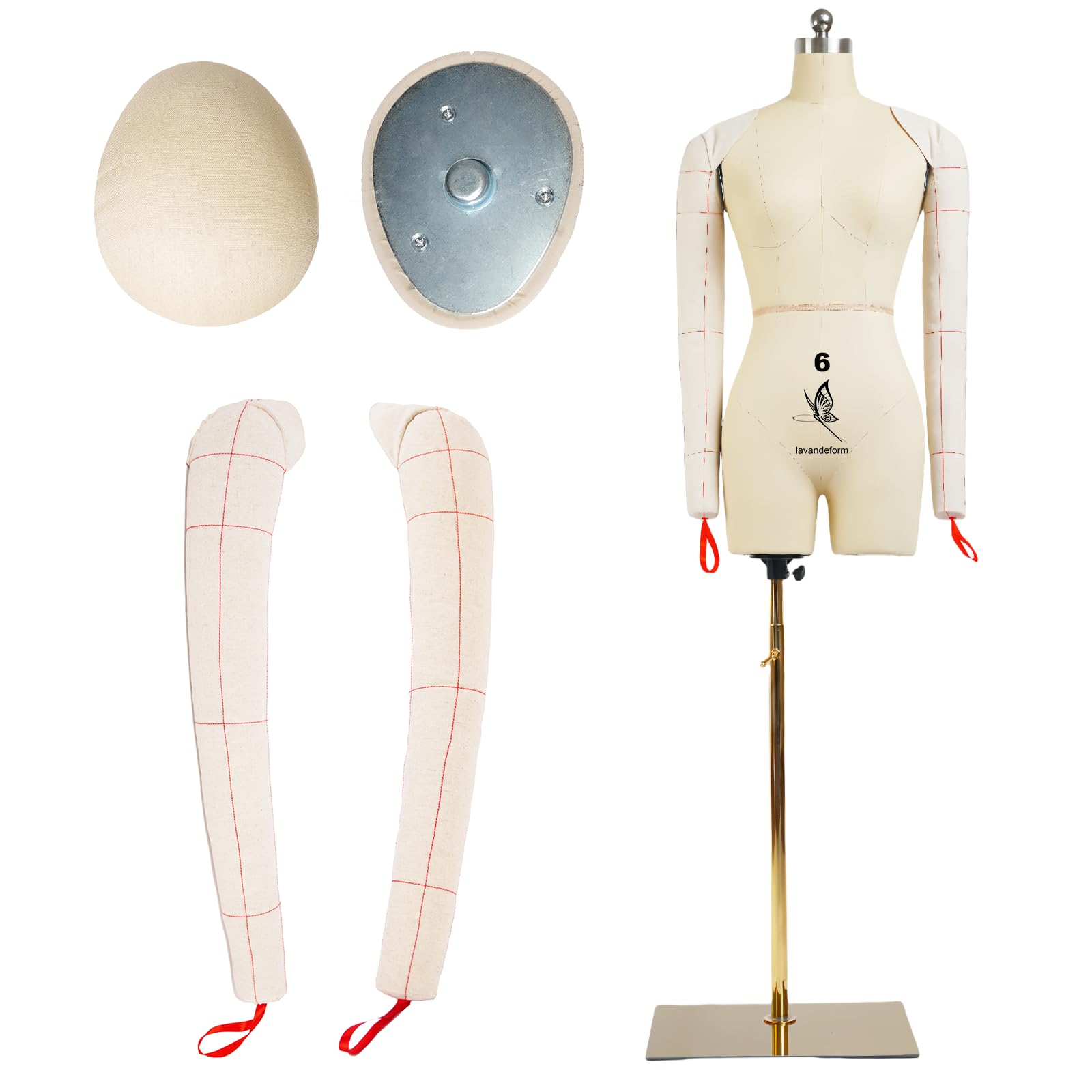 Professional Dress Form for Tailors - Size 6 Female Torso Mannequin with Adjustable Arms | Soft Foam Sewing Dummy for Clothing Design, Pinning & Fitting | Perfect for Fashion Studios, Tailor Shops & Home Sewing Projects (Beige)