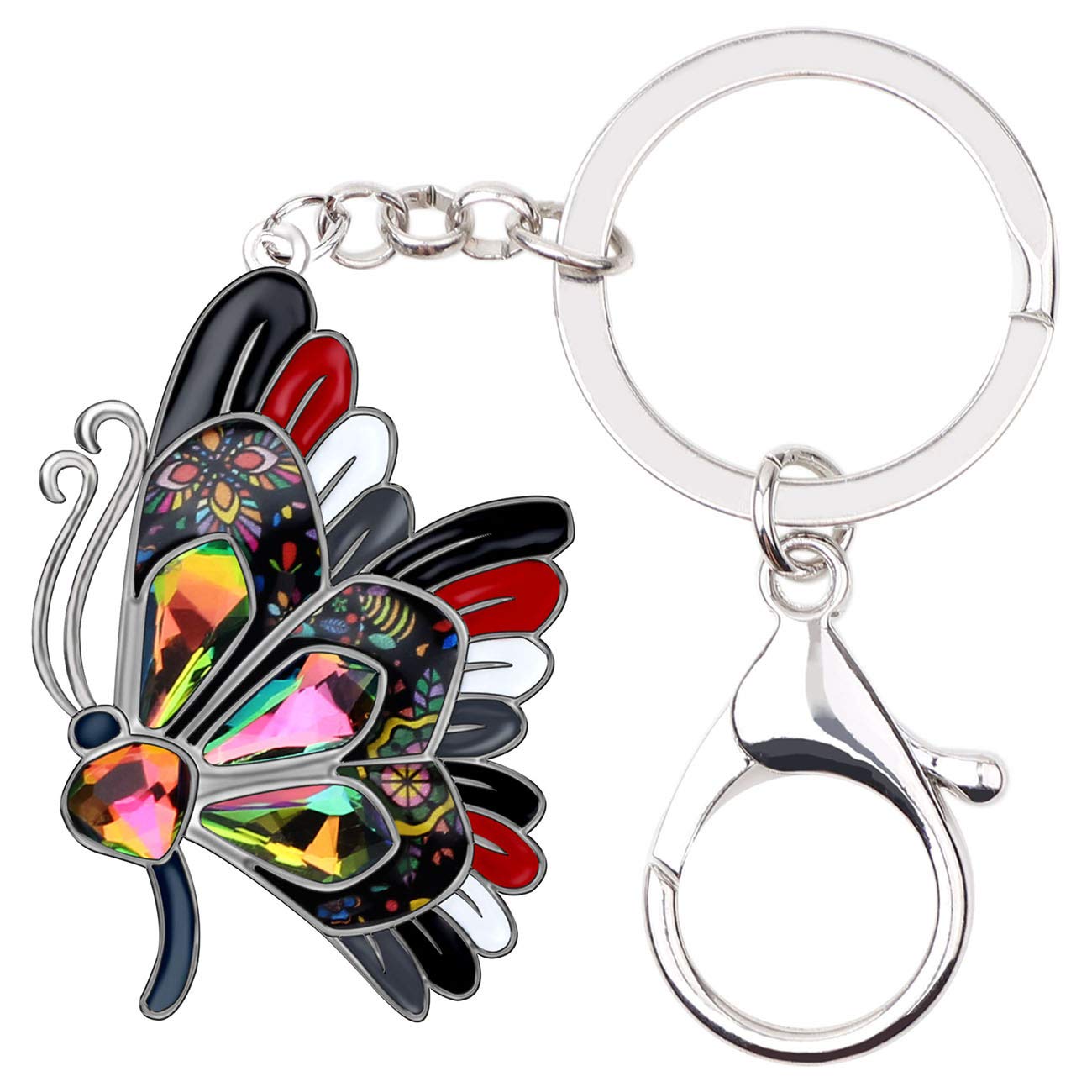 BONSNY Enamel Metal Rhinestone Floral Cute Butterfly Keychain - Elegant Keychain Charms for Car Keys, House Keys & Purse Accessories - Perfect Gift for Women & Girls (Floral Butterfly Design)