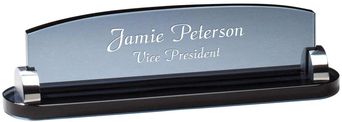 Personalized Smoked Glass Desktop Name Plate - Custom Engraved Executive Office Nameplate for Desk - Perfect for Corporate Gifts, Awards & Professional Workspace Decor