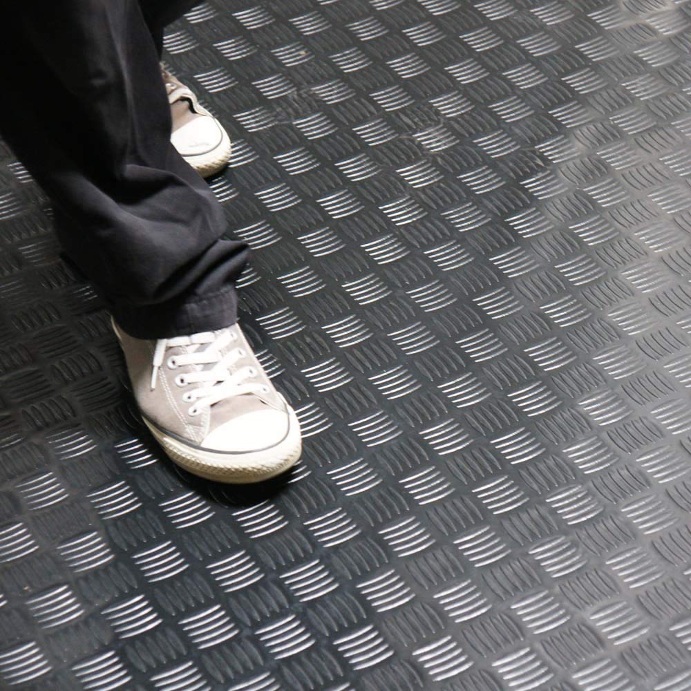 Rubber-Cal Diamond-Grip Anti-Slip Floor Mat for Kitchen, Garage & Workshop - Heavy Duty Rubber Flooring with Traction Safety Design