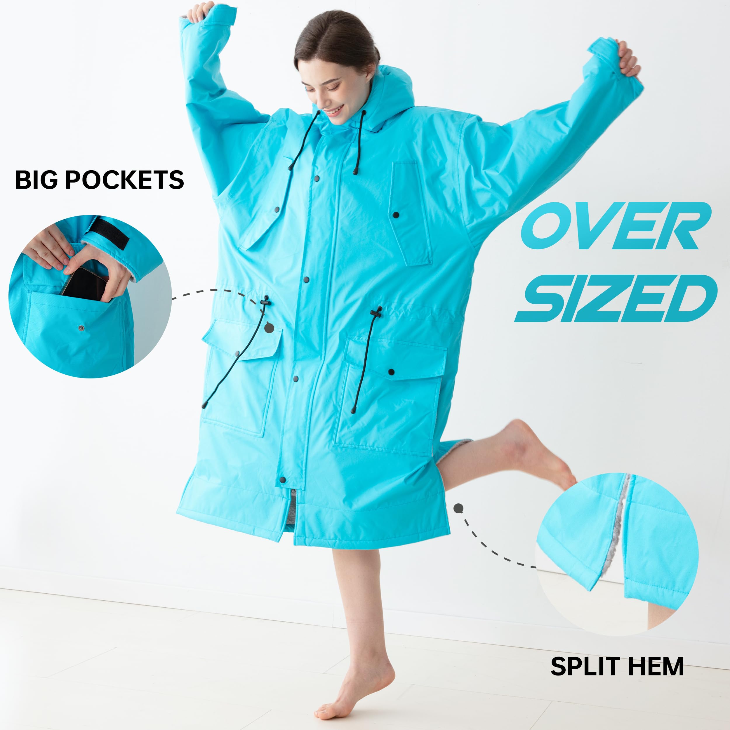 **Unisex Waterproof Swim Parka - Oversized Quick Dry Hooded Surf Poncho for Men & Women, Windproof Beach Changing Robe - Perfect for Swimming, Surfing & Outdoor Activities**