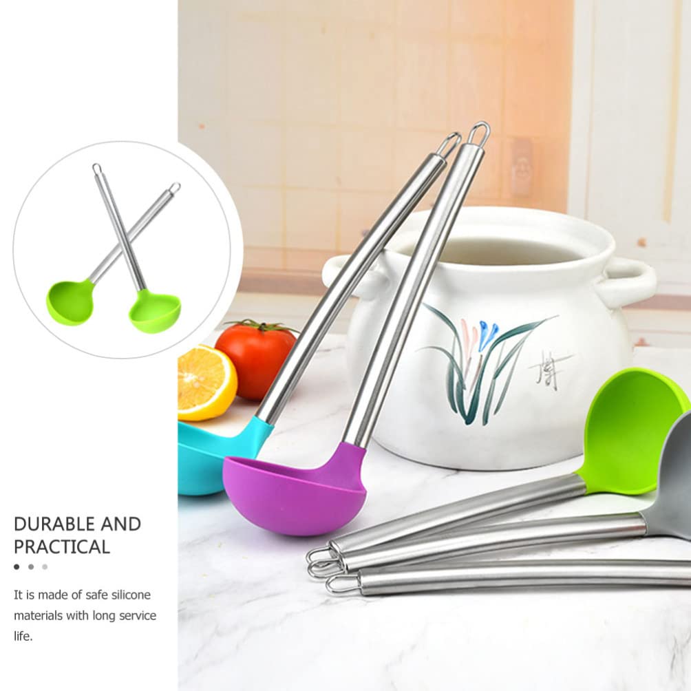 2-Pack Reusable Silicone Soup Ladles with Long Handle - BPA-Free Kitchen Spoons for Cooking, Serving Rice & Soup - Perfect for Home, Restaurants & Outdoor Picnics
