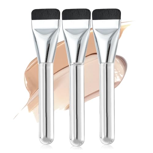2024 New Ultra Thin Flat Head Foundation Brush Set - 3PCS Soft Liquid Makeup Brushes for Natural Coverage | Professional Compact Flat Makeup Brush for Women & Girls | Perfect for Daily Makeup, Contouring & Foundation Application