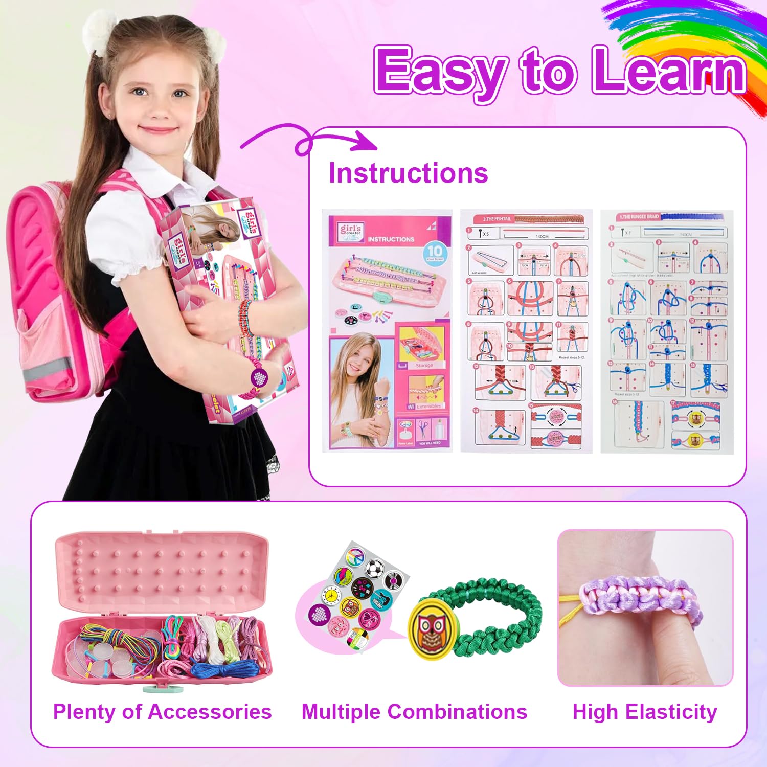 DIY Friendship Bracelet Kit for Kids - Elastic Beading & Braiding Craft Set - Creative Art Gift for Birthdays, Parties & Summer Camp Activities
