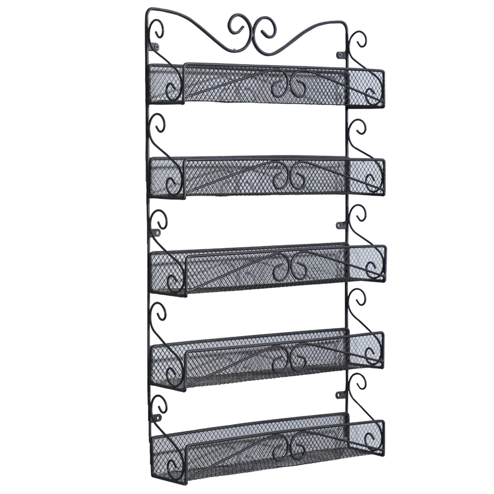 5-Tier Wall-Mounted Spice Rack Organizer - 40cm(L) x 9cm(W) x 68cm(H) - Space-Saving Kitchen Storage for Spices, Jars & Small Bottles - Perfect for Pantry, Cabinet or Countertop Organization