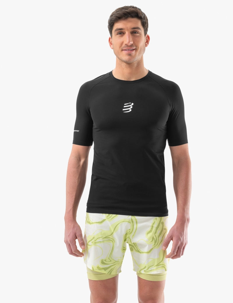 Compressport Men's Trail Running Short Sleeve T-Shirt - Moisture Wicking, Breathable & Lightweight Performance Shirt for Hiking, Marathon & Outdoor Sports - Black