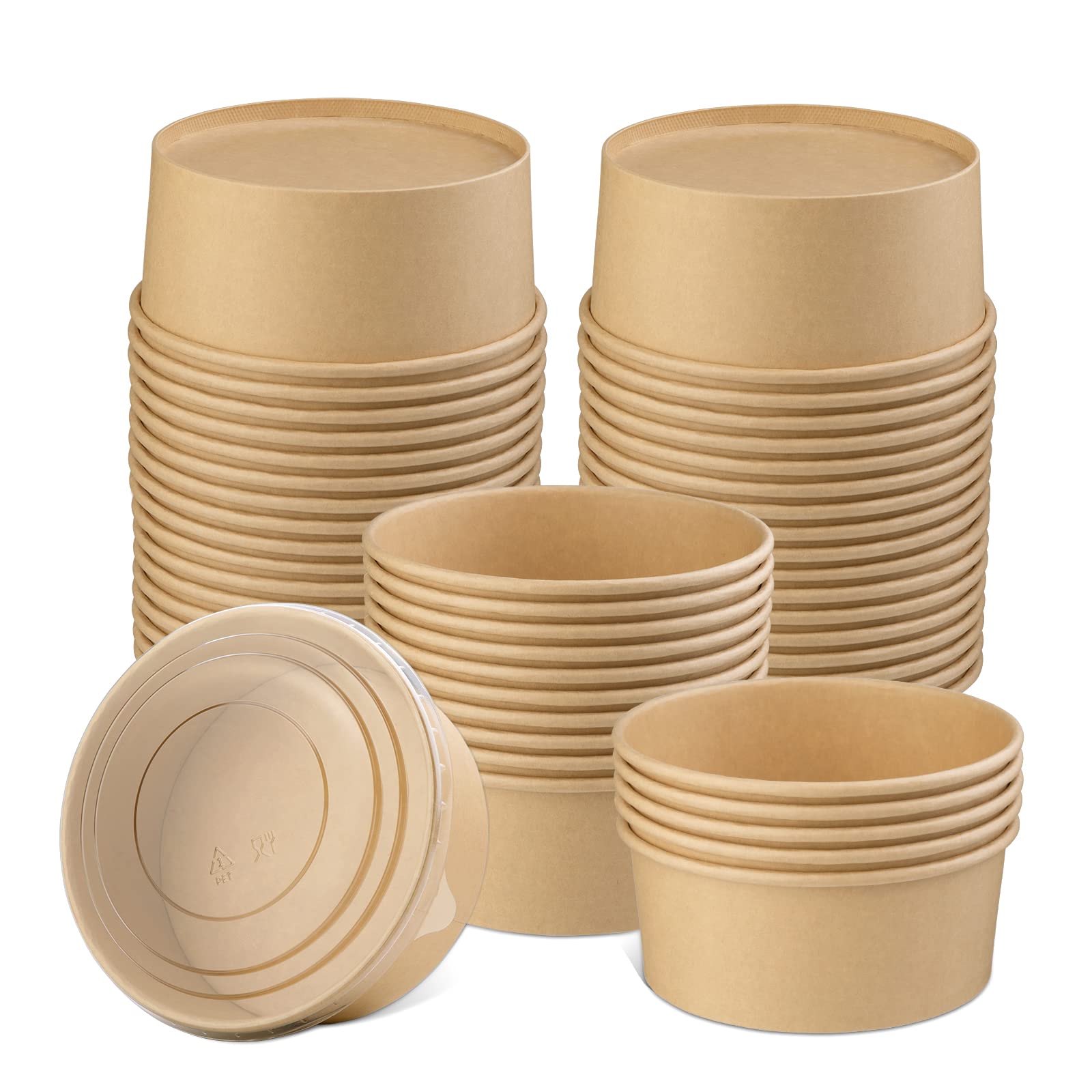50 Pack 37 oz Kraft Paper Bowls with Lids - Eco-Friendly Disposable Salad & Soup Containers for Party, Takeout, Ice Cream | Microwave Safe Food Bowls for Restaurants, Picnics & Catering
