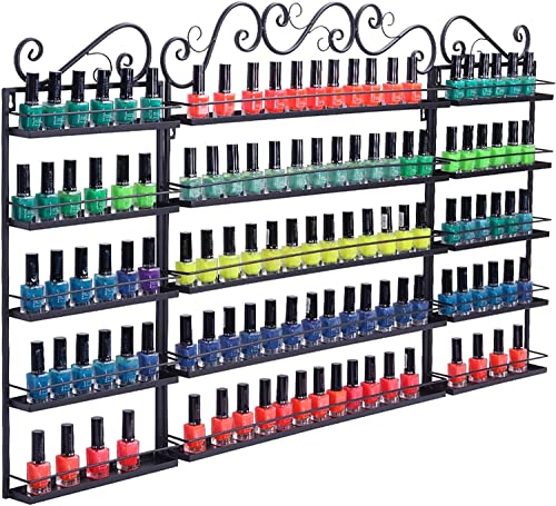 5 Tier Metal Nail Polish Display Organizer - Wall Mounted Nail Art Rack Holder for Salon & Home - Black Nail Varnish Storage Solution | Perfect for Nail Salons, Beauty Shops & Home Manicure Stations