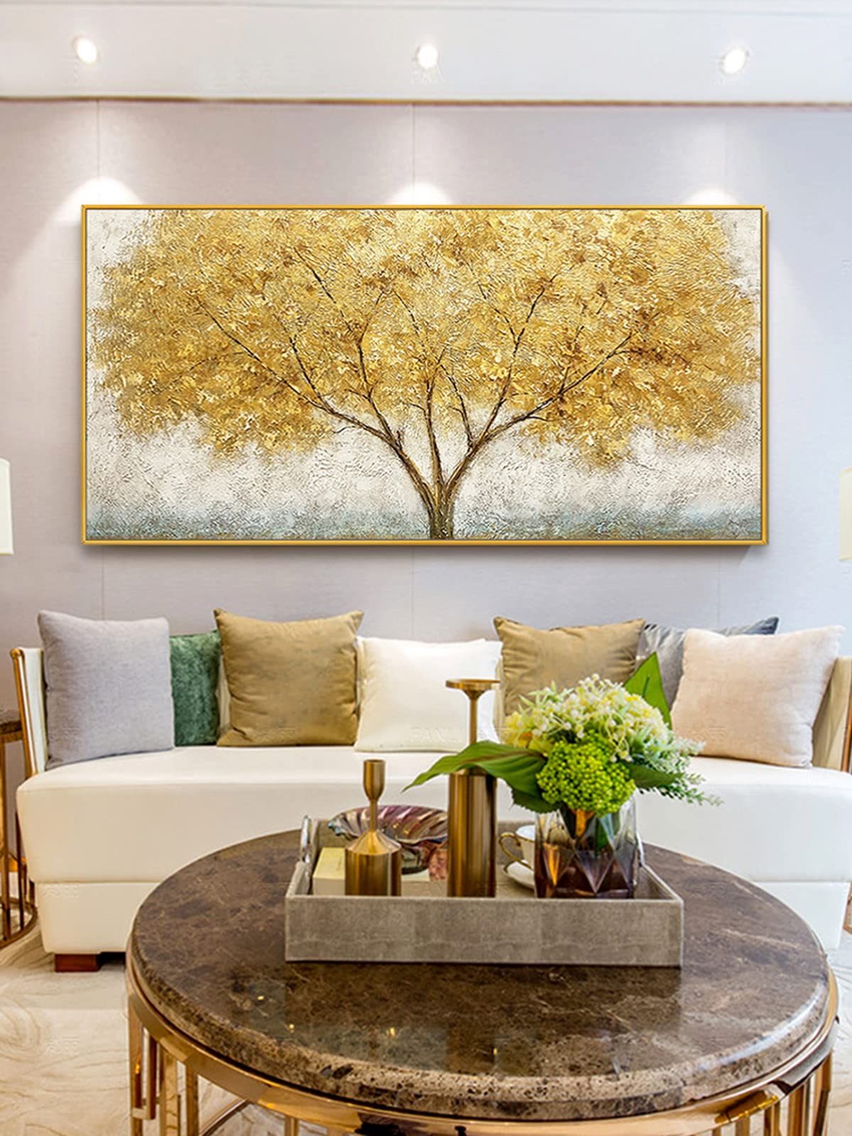 Gold Tree of Life Canvas Wall Art - Large 3D Framed Hand-Painted Oil Painting for Bedroom, Living Room & Office Decor (24x48 Inches) - Perfect for Home, Office & Gift Giving