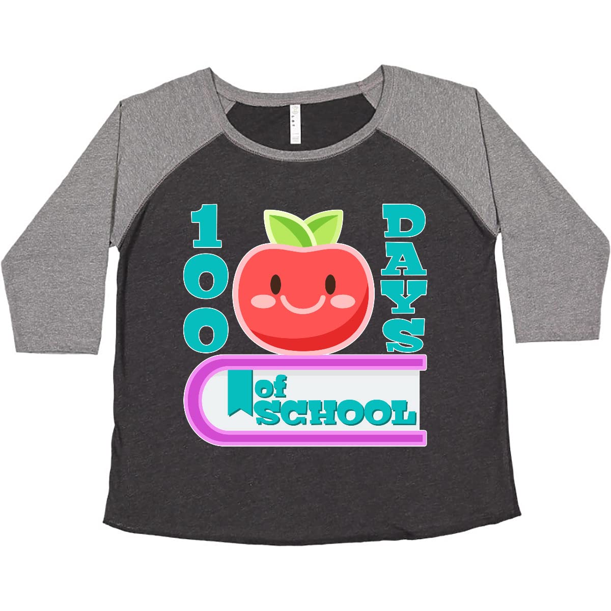 Inktastic 100 Days of School Happy Apple on Book Women's Plus Size T-Shirt - Comfortable & Fun Graphic Tee for Teachers, Students & Book Lovers - Perfect for School Events, Library Days & Casual Wear