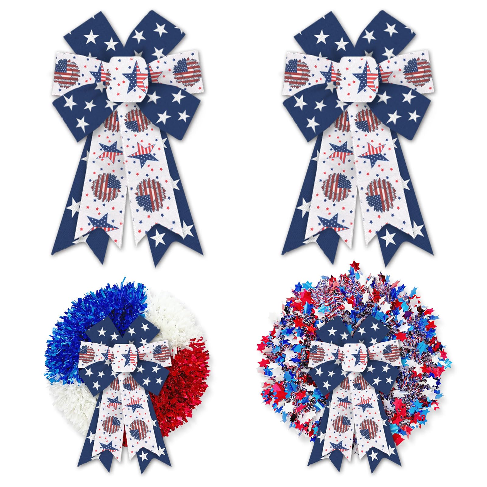 4th of July Wreath Bows - Patriotic American Flag Burlap Bows for Front Door & Memorial Day Decor