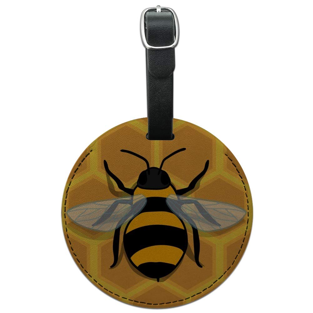 Honeycomb Bee Round Leather Luggage Tag - Personalized Suitcase ID Tag for Travel, Carry-On & Backpack - Perfect for Airports, Business Trips & Vacation