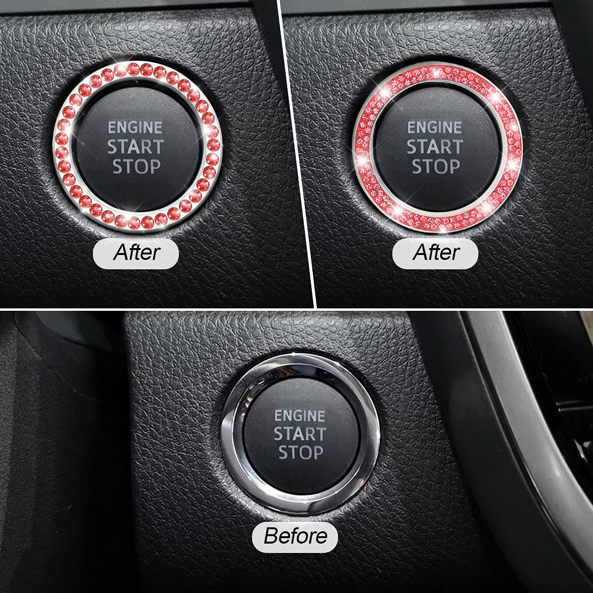Bling Crystal Car Start Button Cover - Red Rhinestone Ring for Key Ignition & Engine Start - Stylish Car Accessories Upgrade